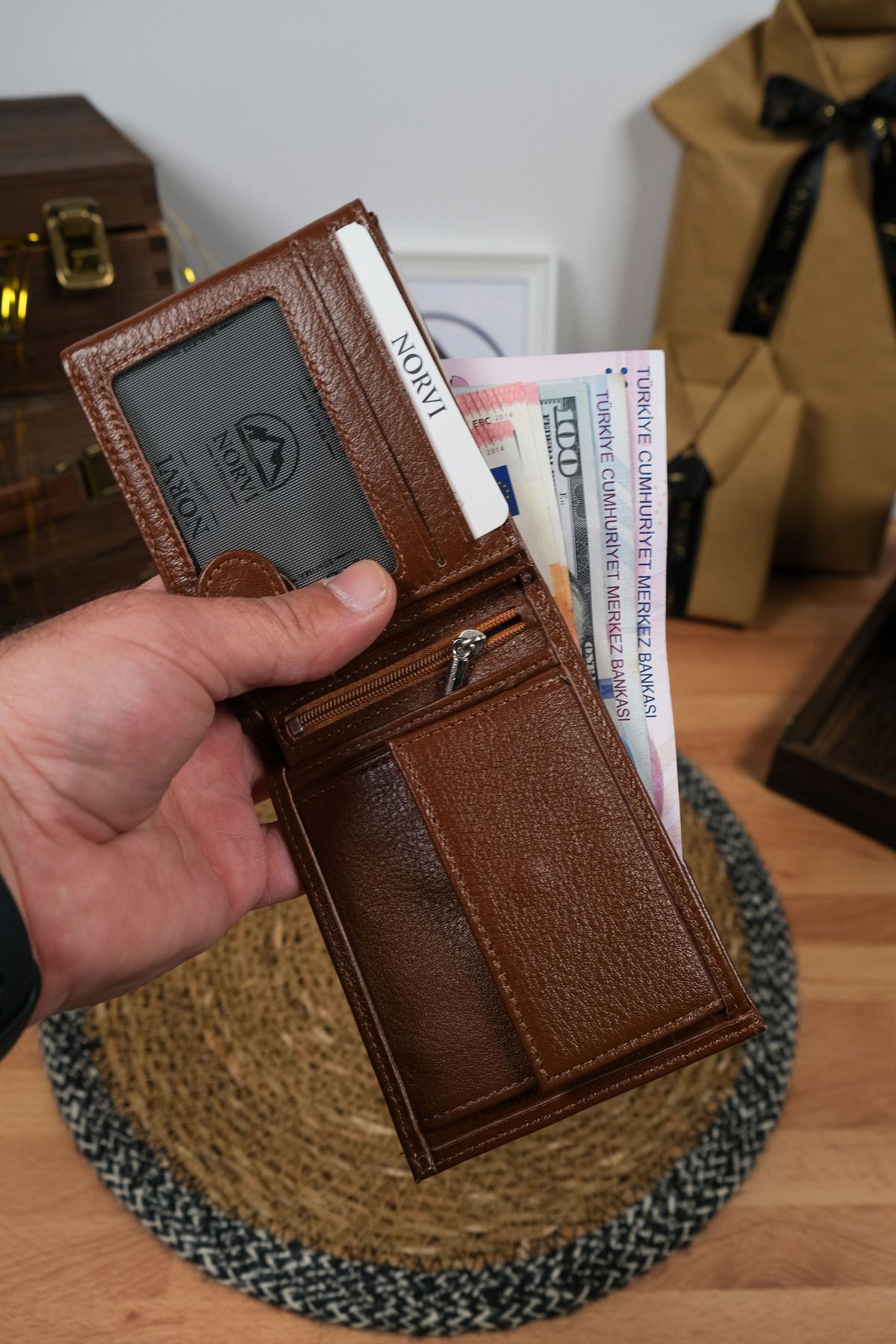Norvi Leather Bozuk Para Bölmeli Hakiki Deri Cüzdan Taba