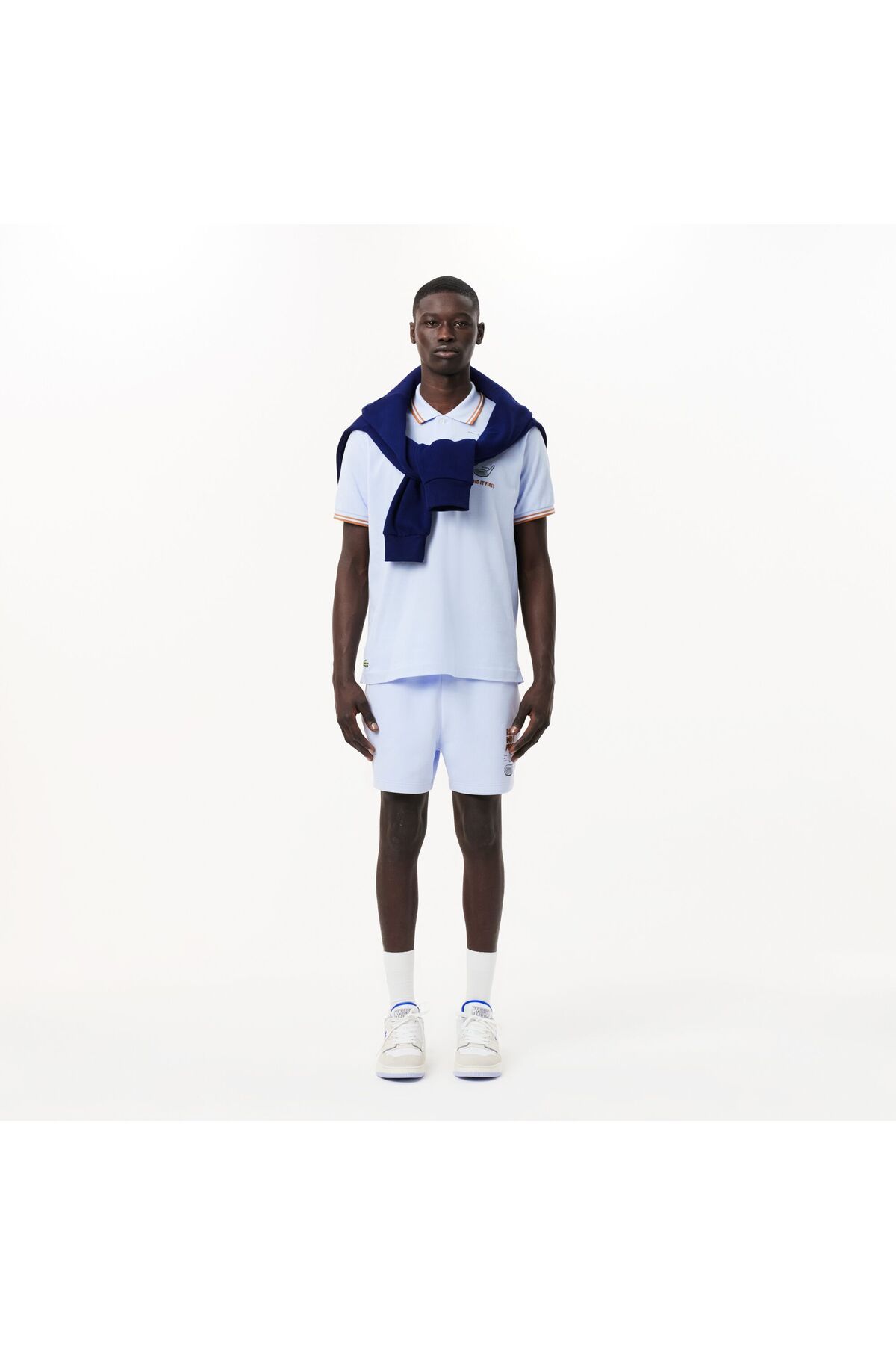 تی شرت یقه پولو مردانه L.12.12 کلاسیک مناسب چاپی چوگان آبی Lacoste