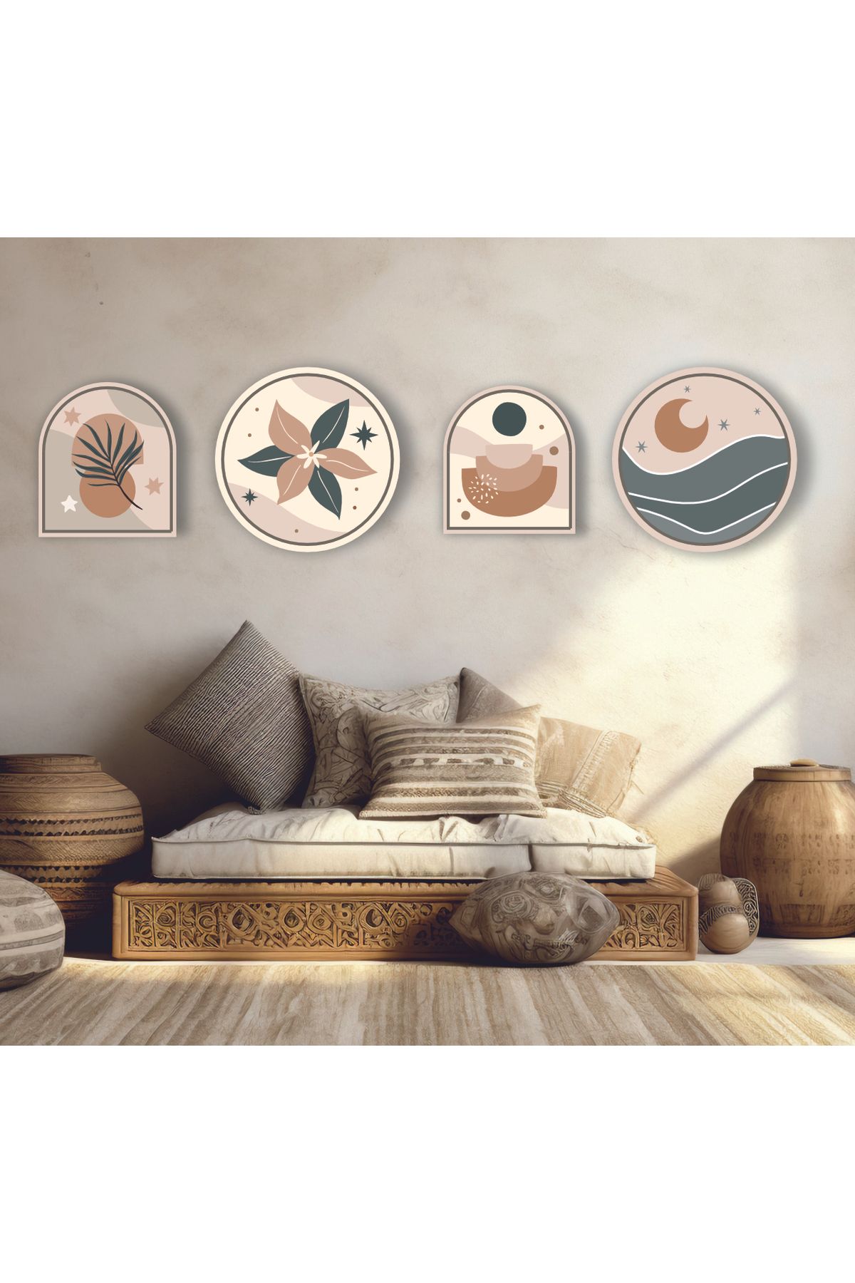 FUBE HOME Bohem Minimal 4’lü Duvar Tablosu Seti