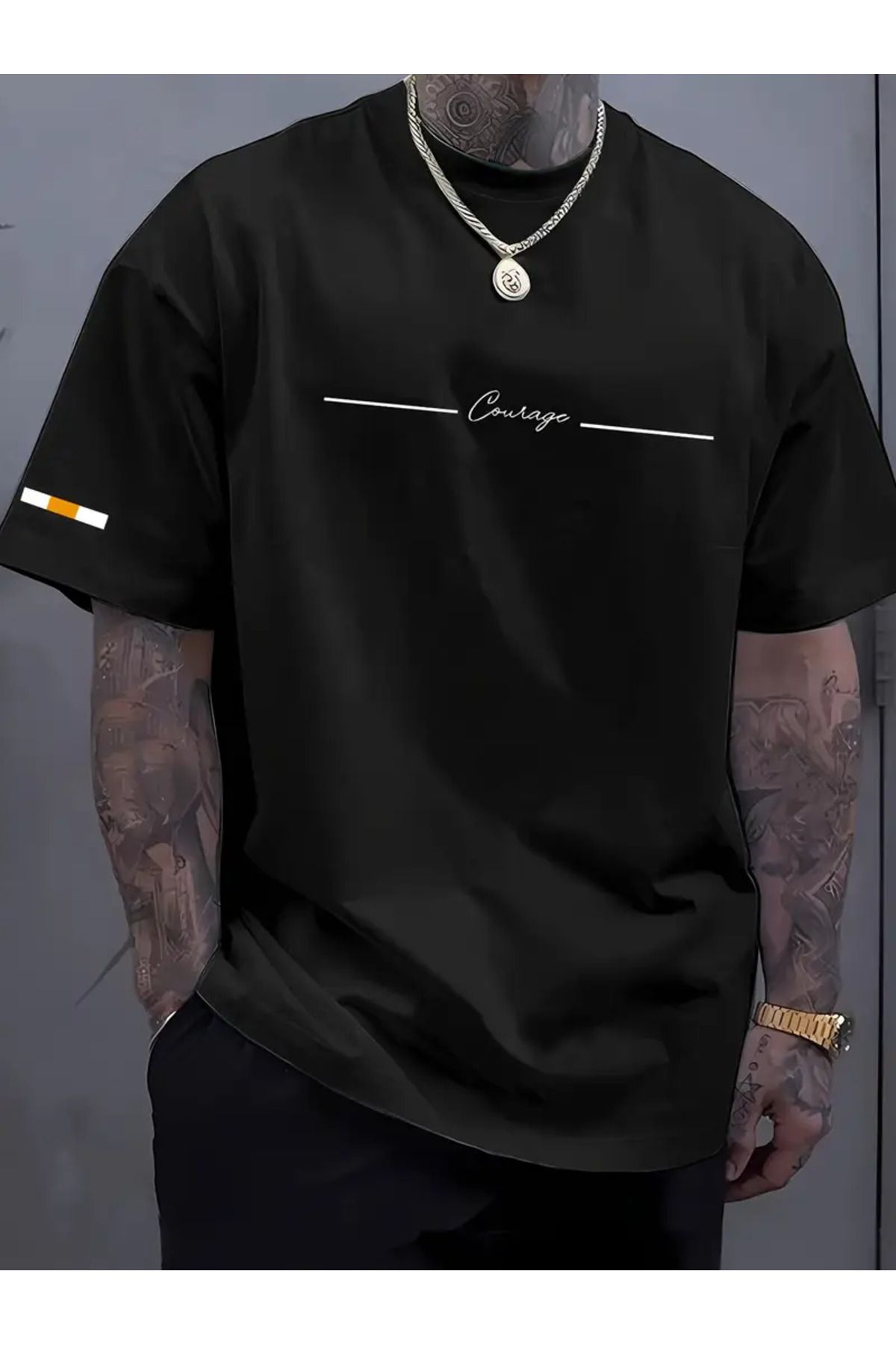 LAND MODA Erkek Yaz Rahat Crew Neck T-Shirt, Alfabe Baskılı,