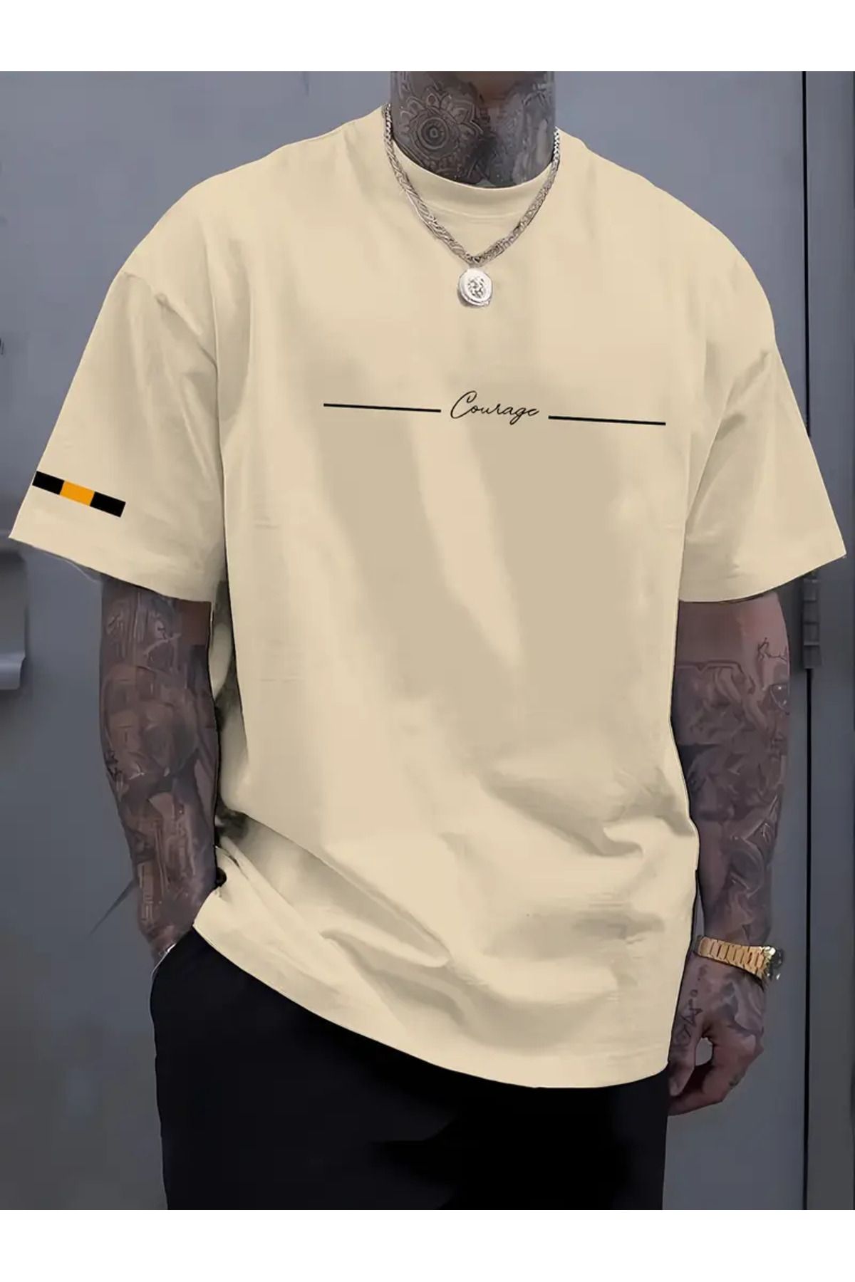 LAND MODA Erkek Yaz Rahat Crew Neck T-Shirt, Alfabe Baskılı,