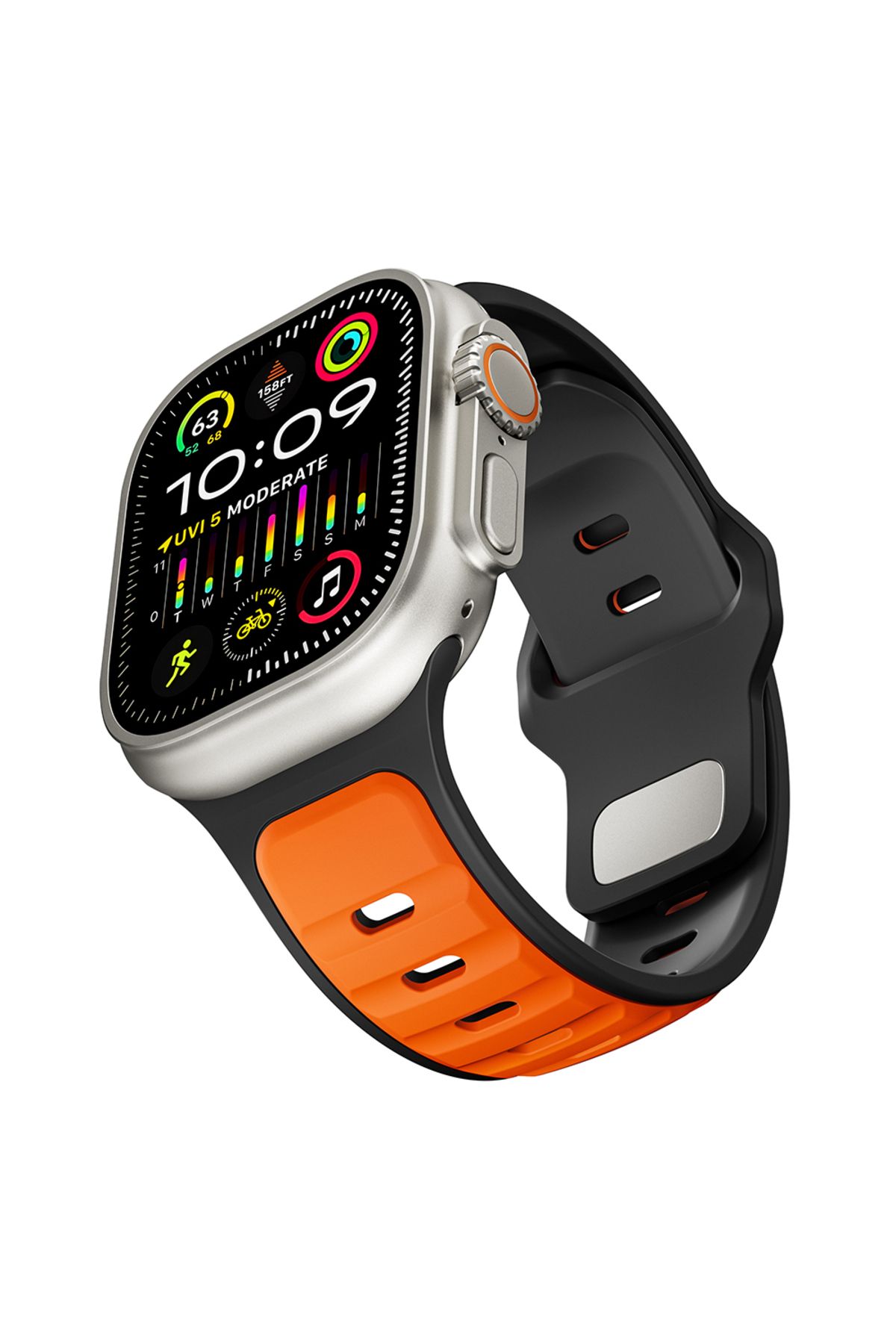 Strap U Apple Watch 3/4/5/6/7/8/9/10/se/ultra/ultra2 44mm/46mm/49mm Uyumlu Ergonomik Tasarım Silikon Kordon
