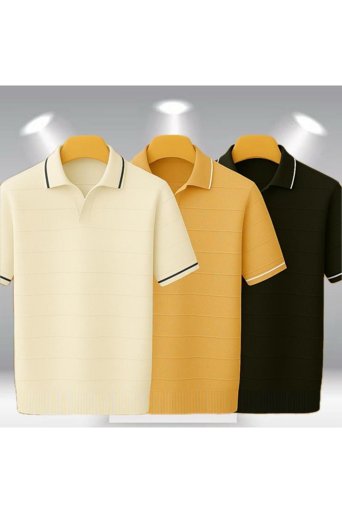 LC Waikiki 3'lü Avantaj Paket Polo Yaka Kısa Kollu Çizgili Erkek Yazlık Triko Premium Tişört / T-shirt