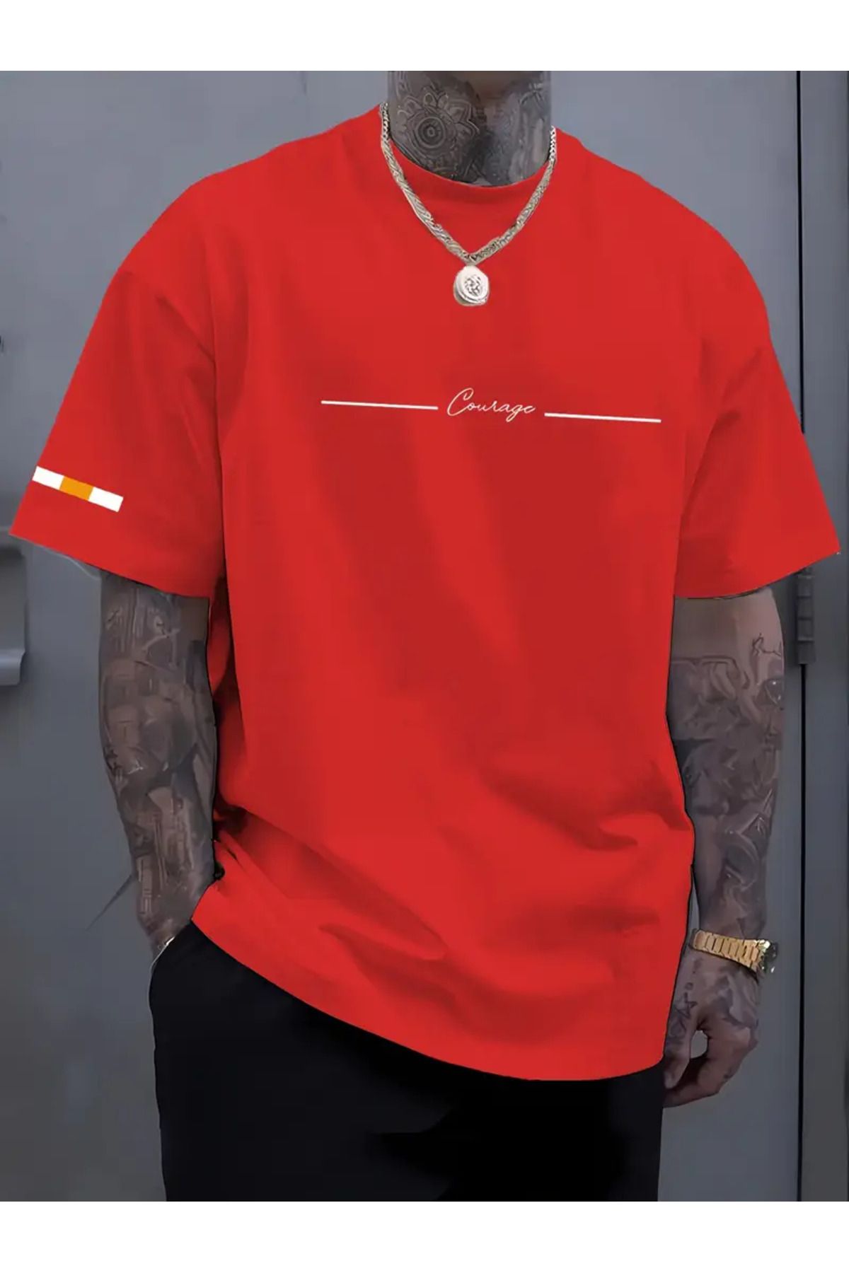 LAND MODA Erkek Yaz Rahat Crew Neck T-Shirt, Alfabe Baskılı,