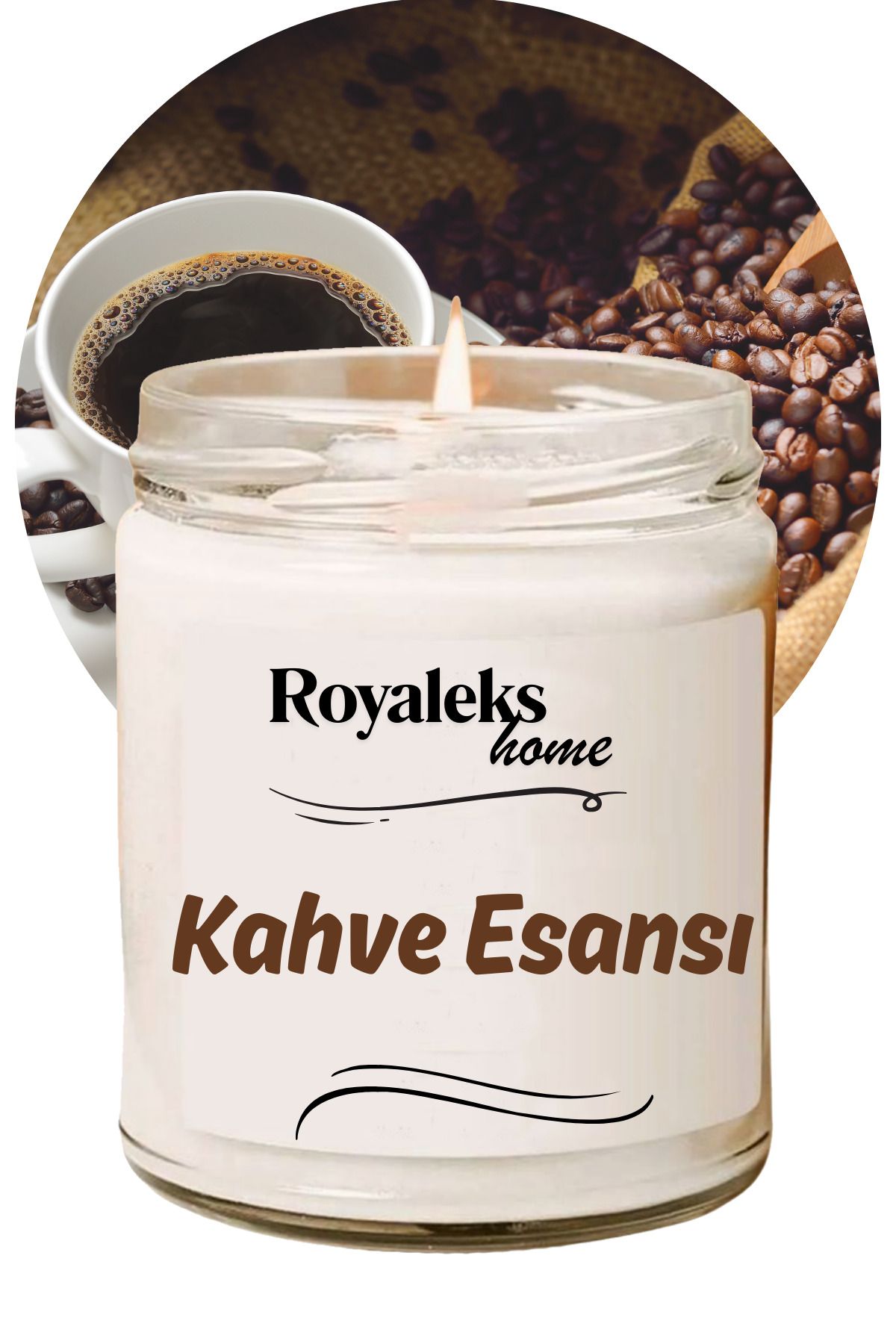 Royaleks Doğal Özel Seri Kokulu Dekoratif Kavanoz Mum 210 cc - Kahve Kokusu Esansı - RYL