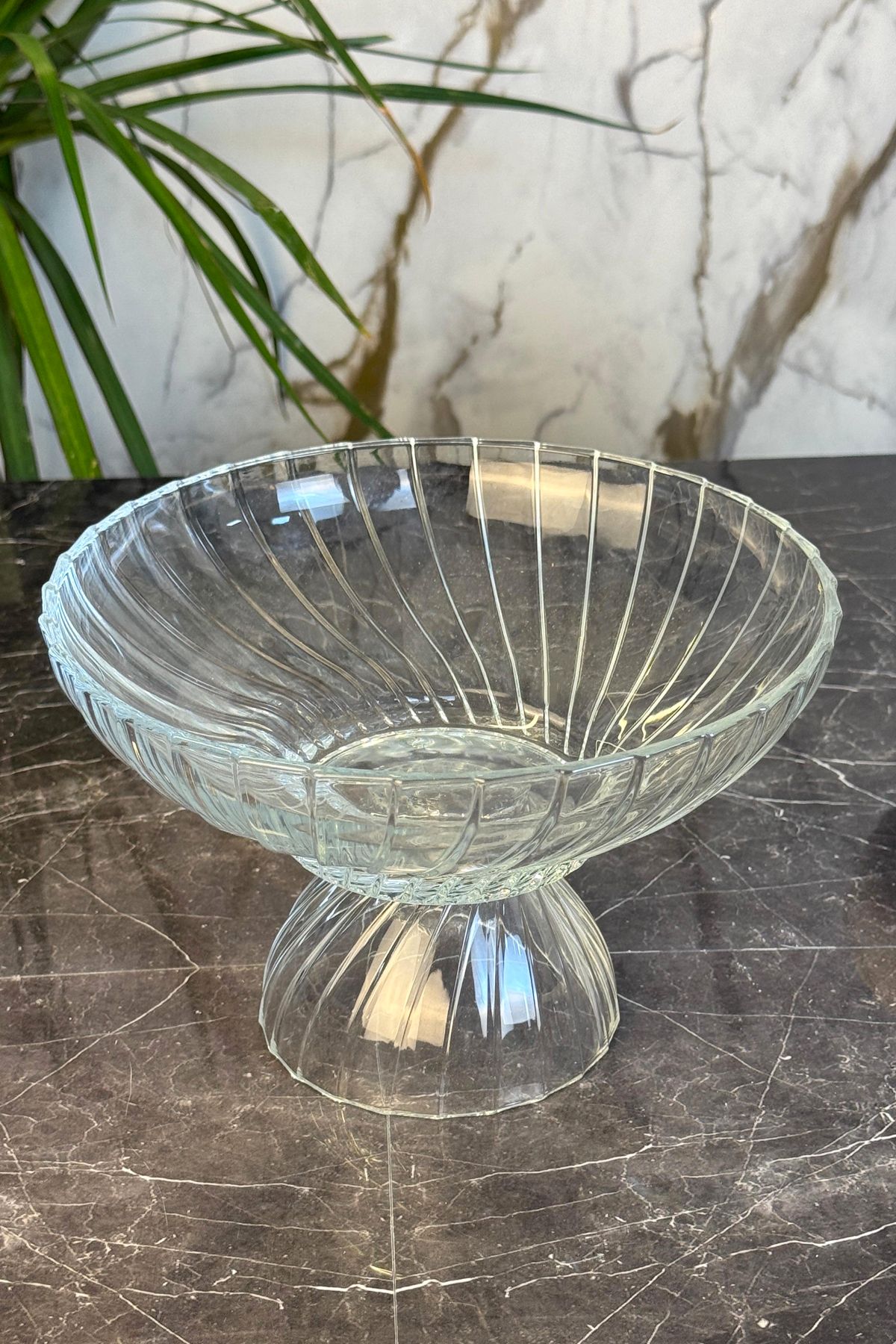 MAY HOME Frizbi Ayaklı Cam Kase & Salata Meyve Sunumluğu
