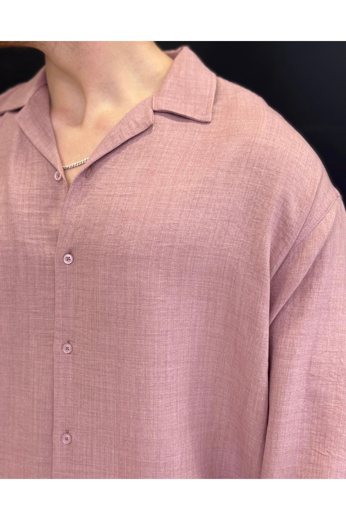 Alpha star Sofia keten apaş yaka uzun kol oversize gömlek