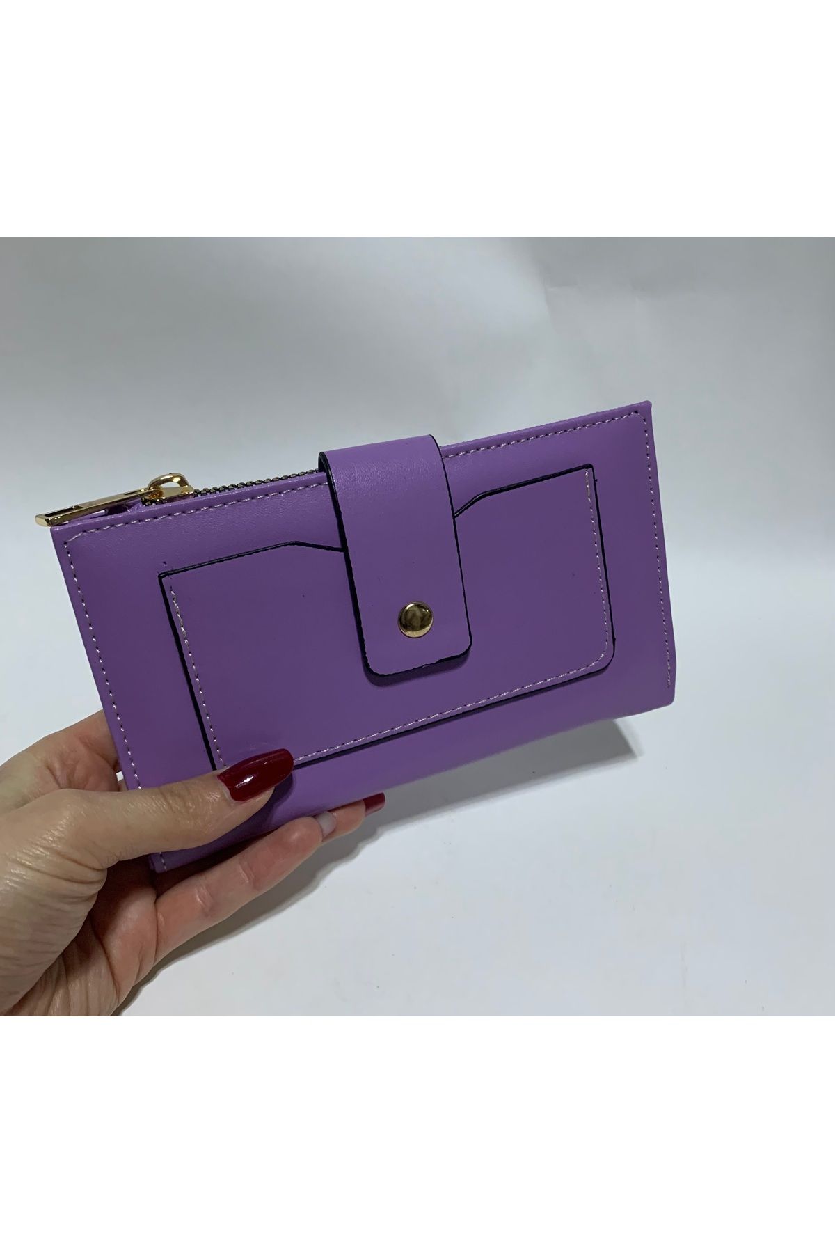 abnturk Lila Renkli Fermuarlı Ve Çıtçıtlı Kağıt Para Bölmeli Şık Tasarımlı Kadın Cüzdan 16x10cm