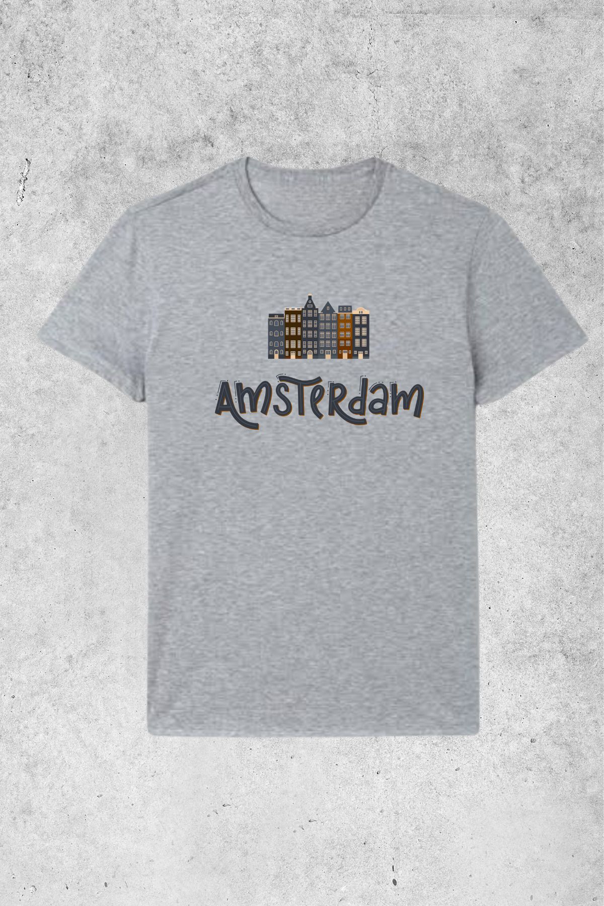 MOLICO Basic unisex sıfır yaka kısa kollu Amsterdam baskılı tshirt