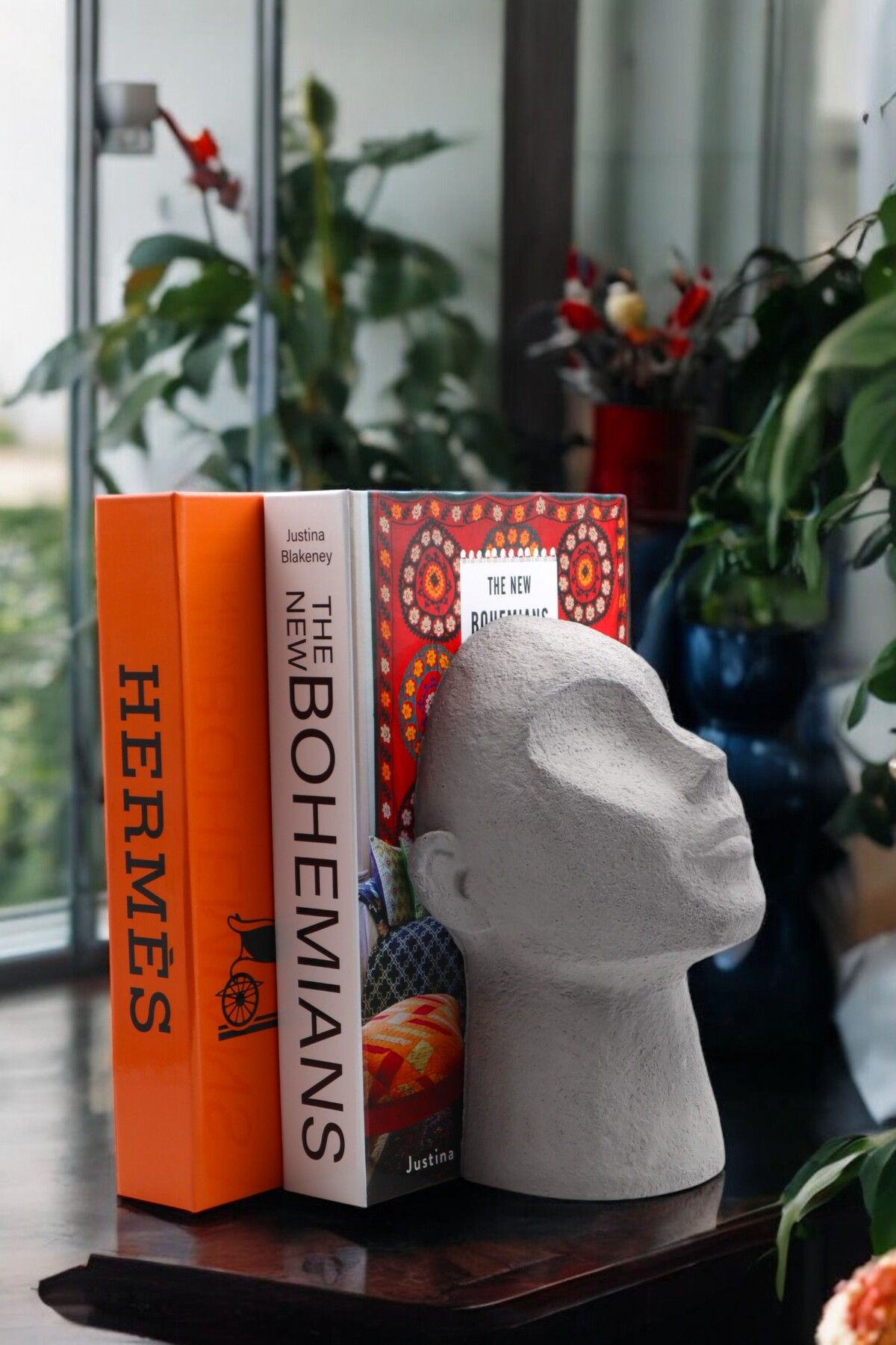 LUMİNA Gri Beton Baş Büst Kitap Desteği Modern Dekoratif Obje