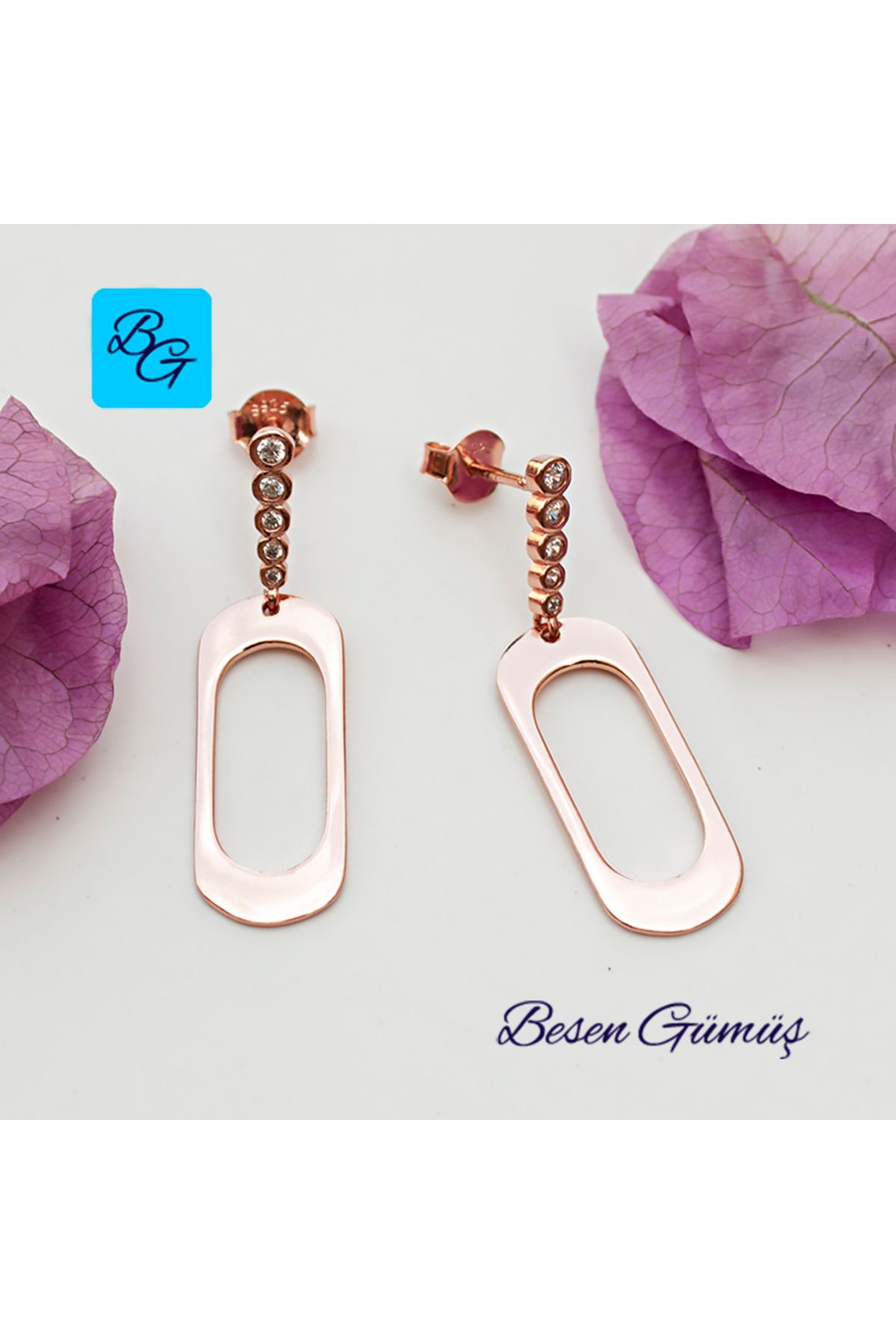 Besen Gümüş İçi Boş Oval Sallantılı Süzme Küpe