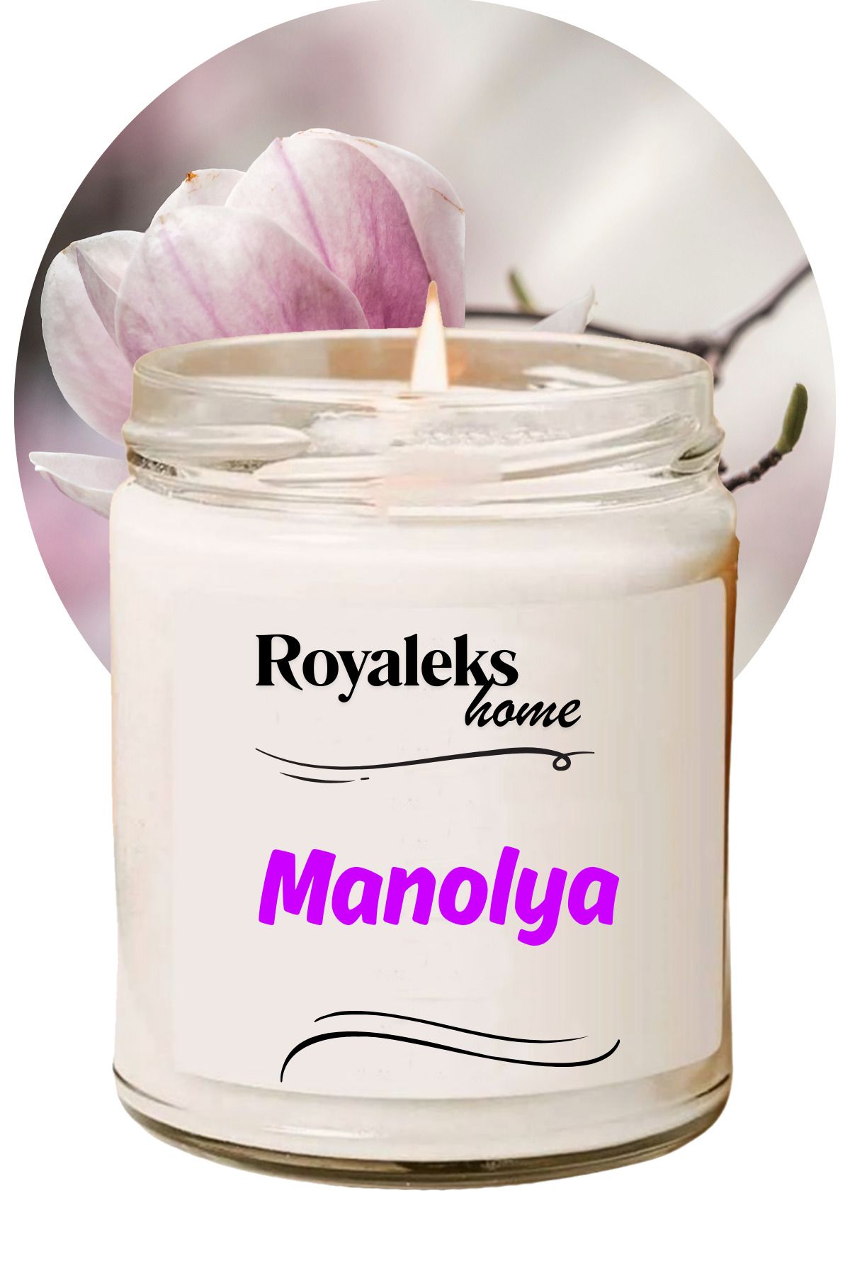 Royaleks Doğal Özel Seri Kokulu Dekoratif Kavanoz Mum 210 cc - Manolya Esansı - RYL