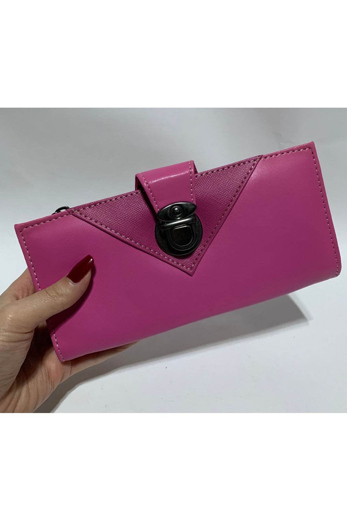 abnturk Pembe Renkli Fermuarlı Ve Çıtçıtlı Kağıt Para Bölmeli Şık Tasarımlı Kadın Cüzdan 19x10cm