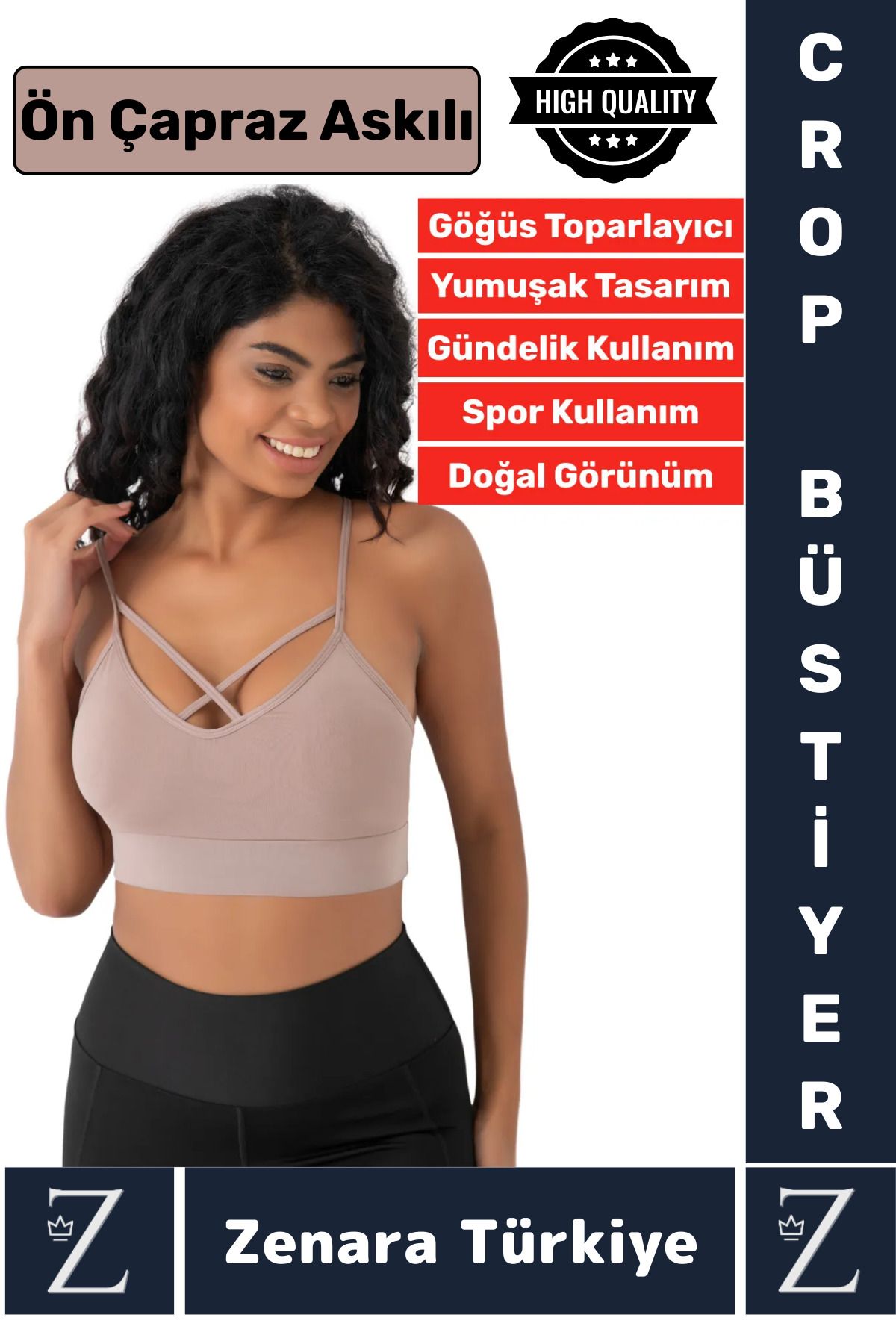 Zenara Luxery Göğüs Toparlayan Sarkma Önleyen Spor Gündelik Kullanım Ön Çapraz Askılı Micro Crop Büstiyer