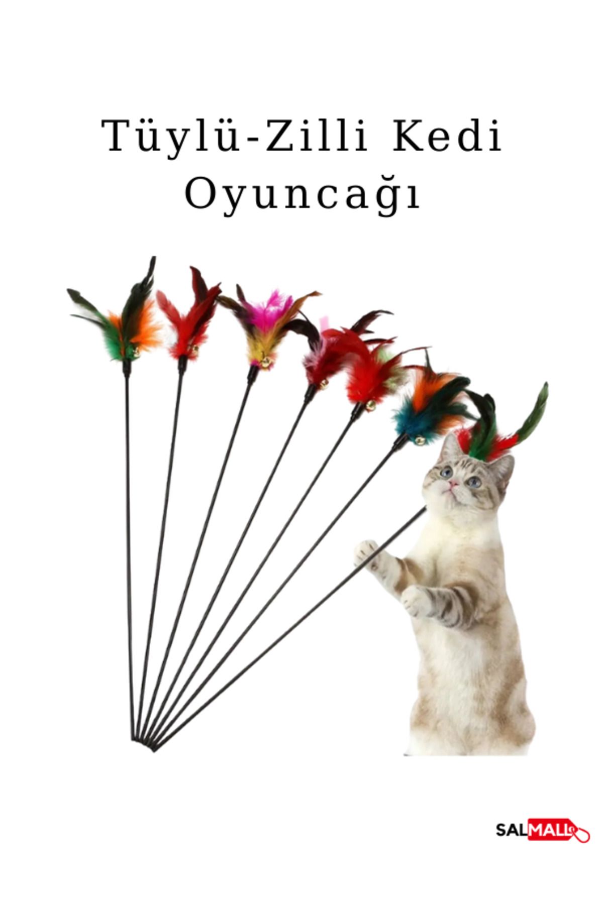 SalMall Tüylü Zilli Kedi Oyun Oltası