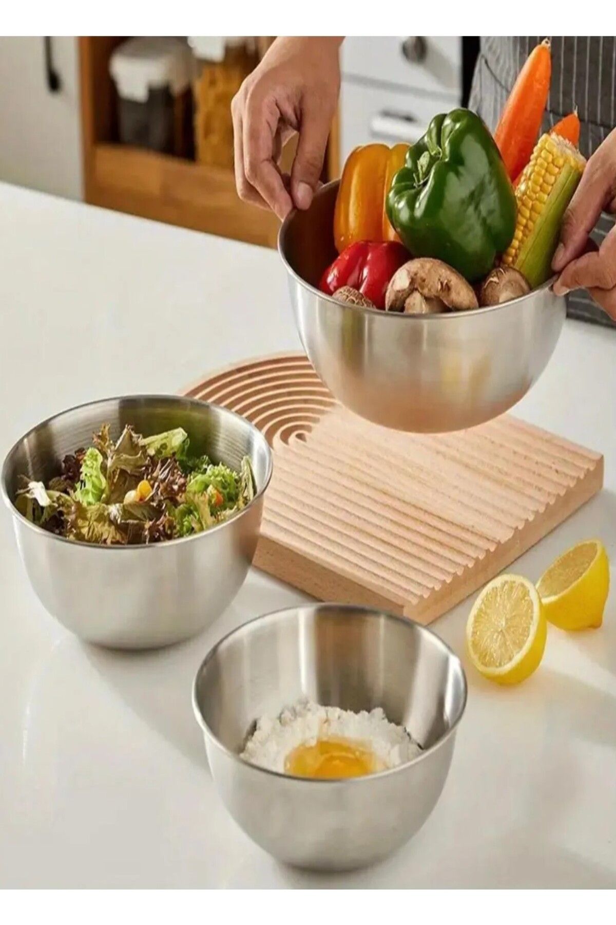Bundeba Çelik Karıştırma Kabı Çok Amaçlı Kase Çırpma Yoğurma Hamur Salata Kasesi Anneye Hediye 21x10cm