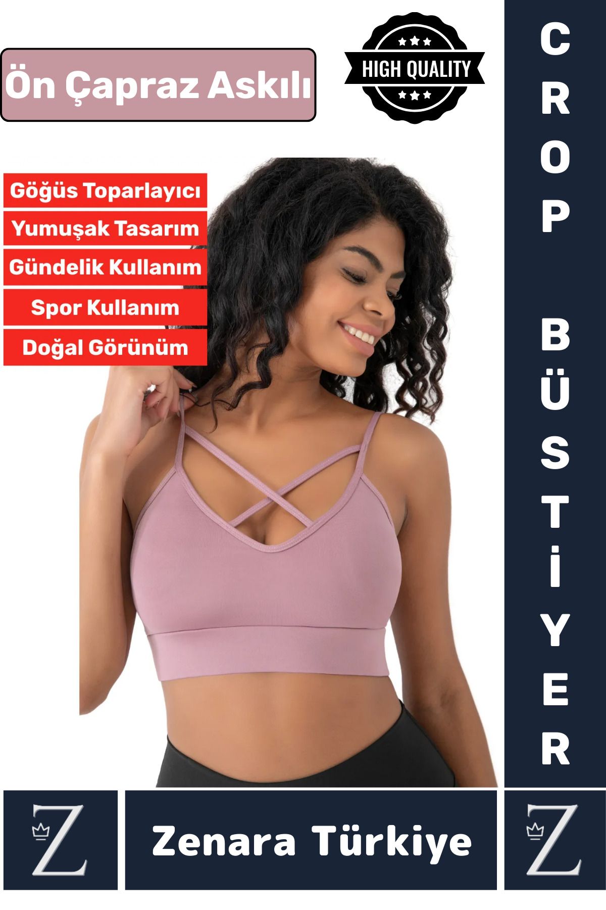 Zenara Luxery Göğüs Toparlayan Sarkma Önleyen Spor Gündelik Kullanım Ön Çapraz Askılı Micro Crop Büstiyer