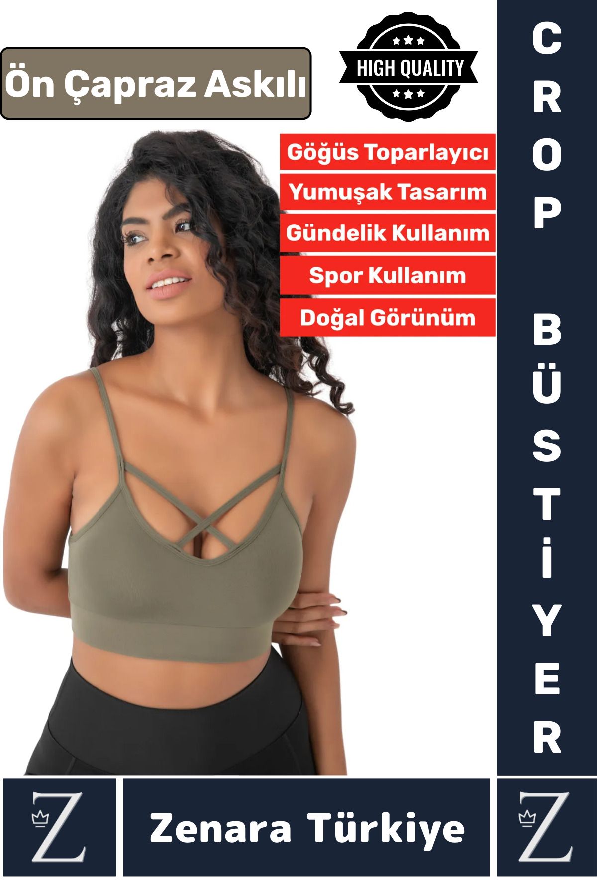 Zenara Luxery Göğüs Toparlayan Sarkma Önleyen Spor Gündelik Kullanım Ön Çapraz Askılı Micro Crop Büstiyer