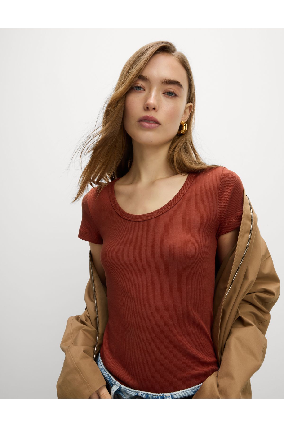 Marks & Spencer Pamuklu Geniş Yaka Tişört