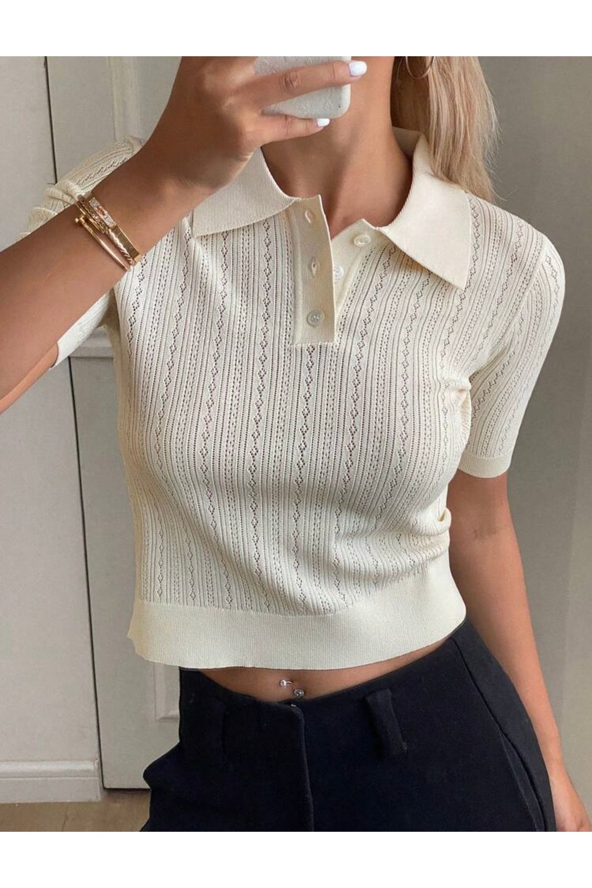 miyoshi Kadın Polo Yaka Düğmeli T-shirt