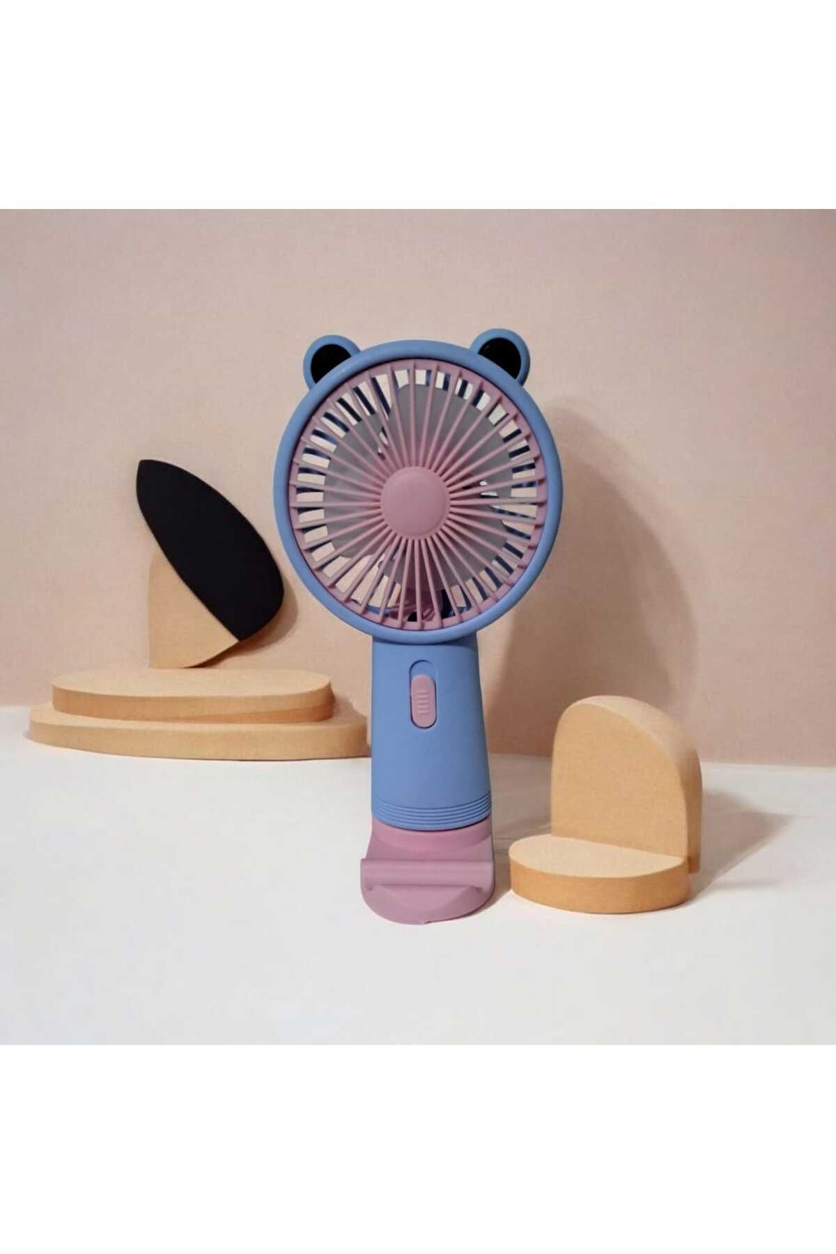 Menuzer Taşınabilir Fan + Telefon Standlı | USB El Tipi Mini Fan | Sevimli Fan Cep Telefonu Standart Tutucu