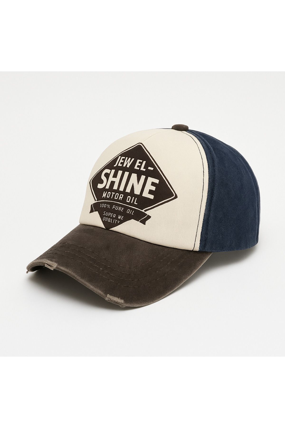 NO BRAND Jewel Shine Vintage Şapka - Eskitme Kahverengi Vizörlü Unisex Model
