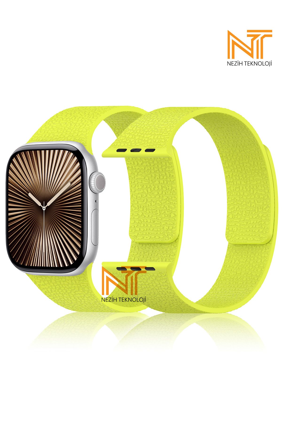 Nezih Case Apple Watch 3/4/5/6/7/8/9/10/se/ultra/ultra2 44mm/46mm/49mm Uyumlu Kabartma Desen Silikon Kordon