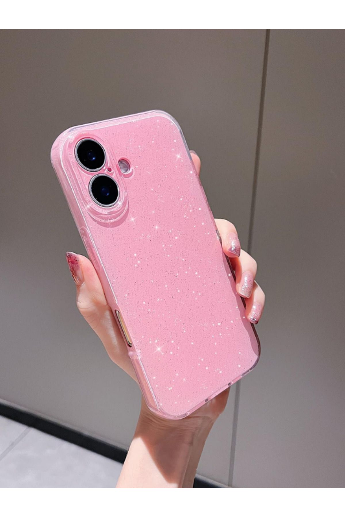 KVK PRİVACY Apple iPhone 16 Kılıf Simli İnce Darbe Dayanıklı Silikon Parlak Yumuşak Kapak Pembe
