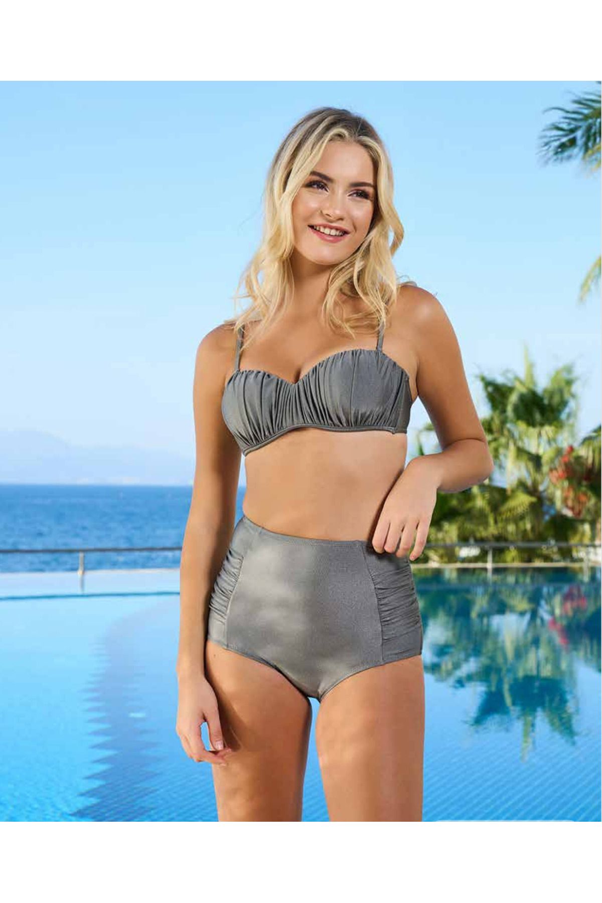 Fily İç Giyim ESTİVA Drapeli Kaplı Destekli Straplez Bikini Takım