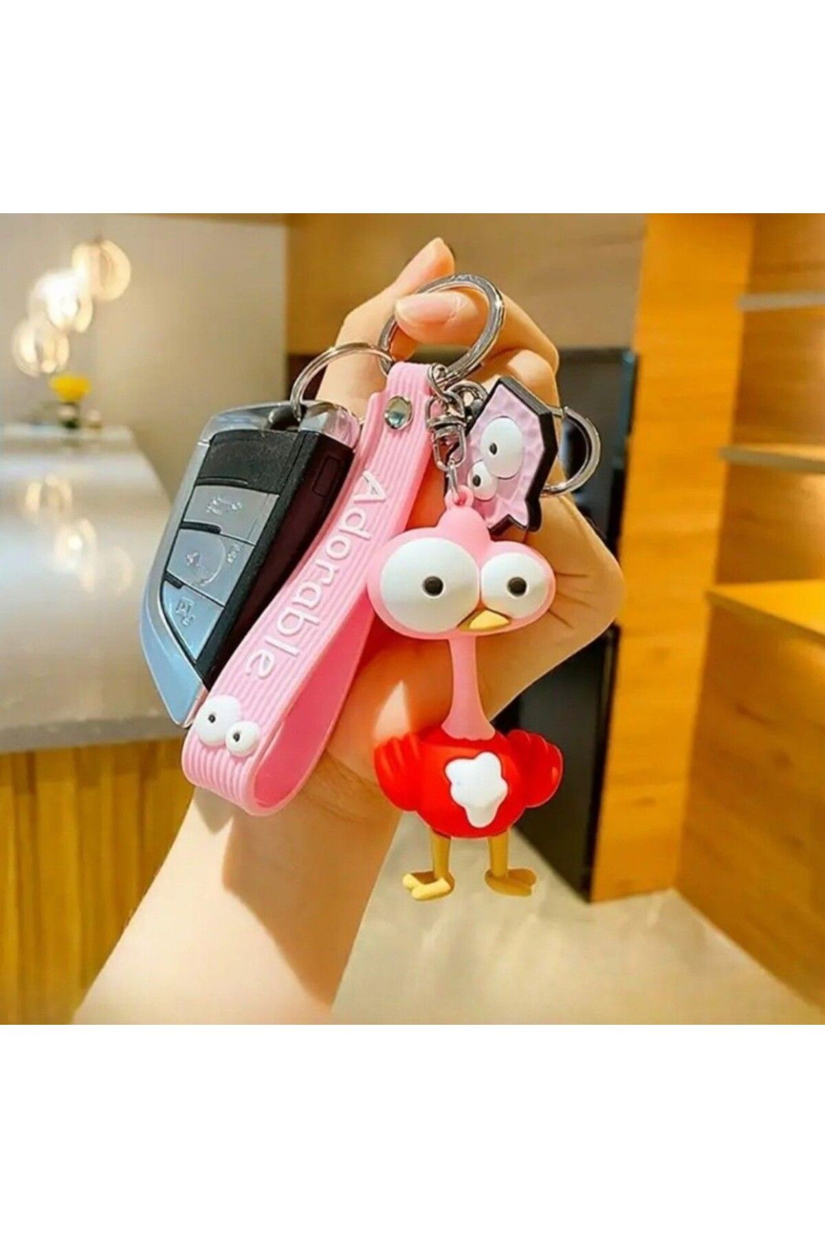 Mimi Aksesuar 3d Lüks Büyük Boy Pörtlek Göz Sevimli Flamingo Slikon Anahtarlık Çanta Aksesuarı