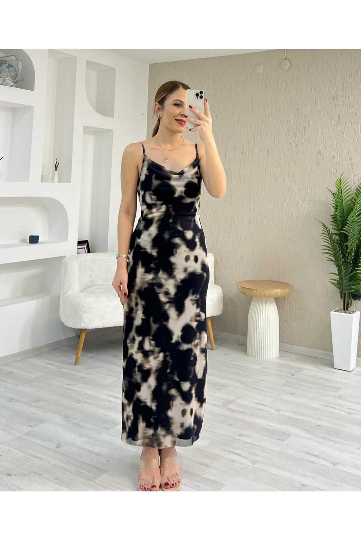 ARV MODA FASHİON THAT İNSPİRES DEGAJE YAKA ASANSÖR ASKILI ASTARLI LİKRALI TÜL ELBİSE