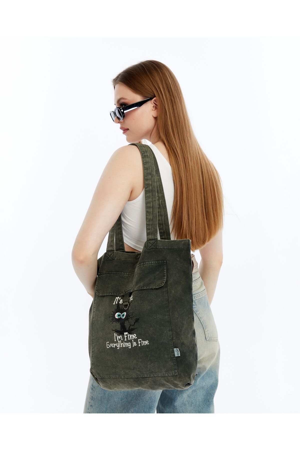 S-Ponder Her Şey Yolunda Baskılı %100 Pamuk Çıt Çıt Kapatmalı Tote Bag Bez Kol Ve Omuz Çantası