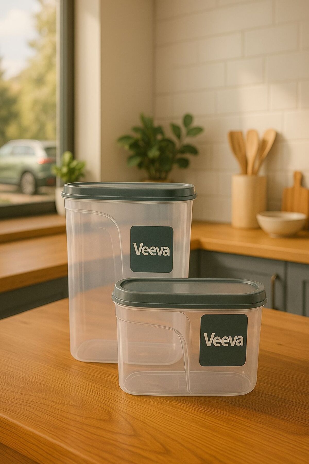 Veeva 2'li erzak kabı seti-tahıl & bakliyat saklama kabı-cereal box
