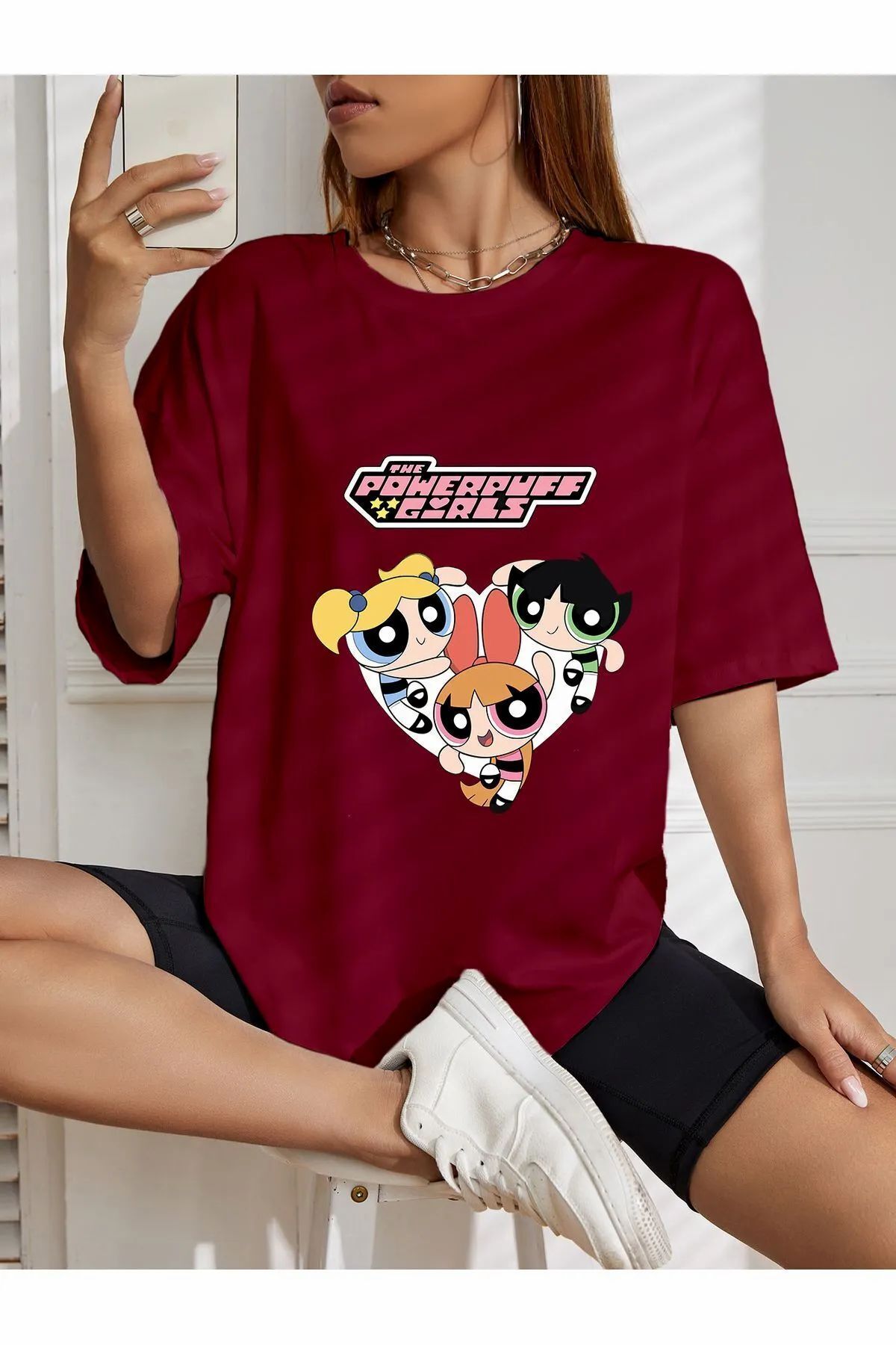 ship master oversize powerpuff girls baskılı T-shirt
