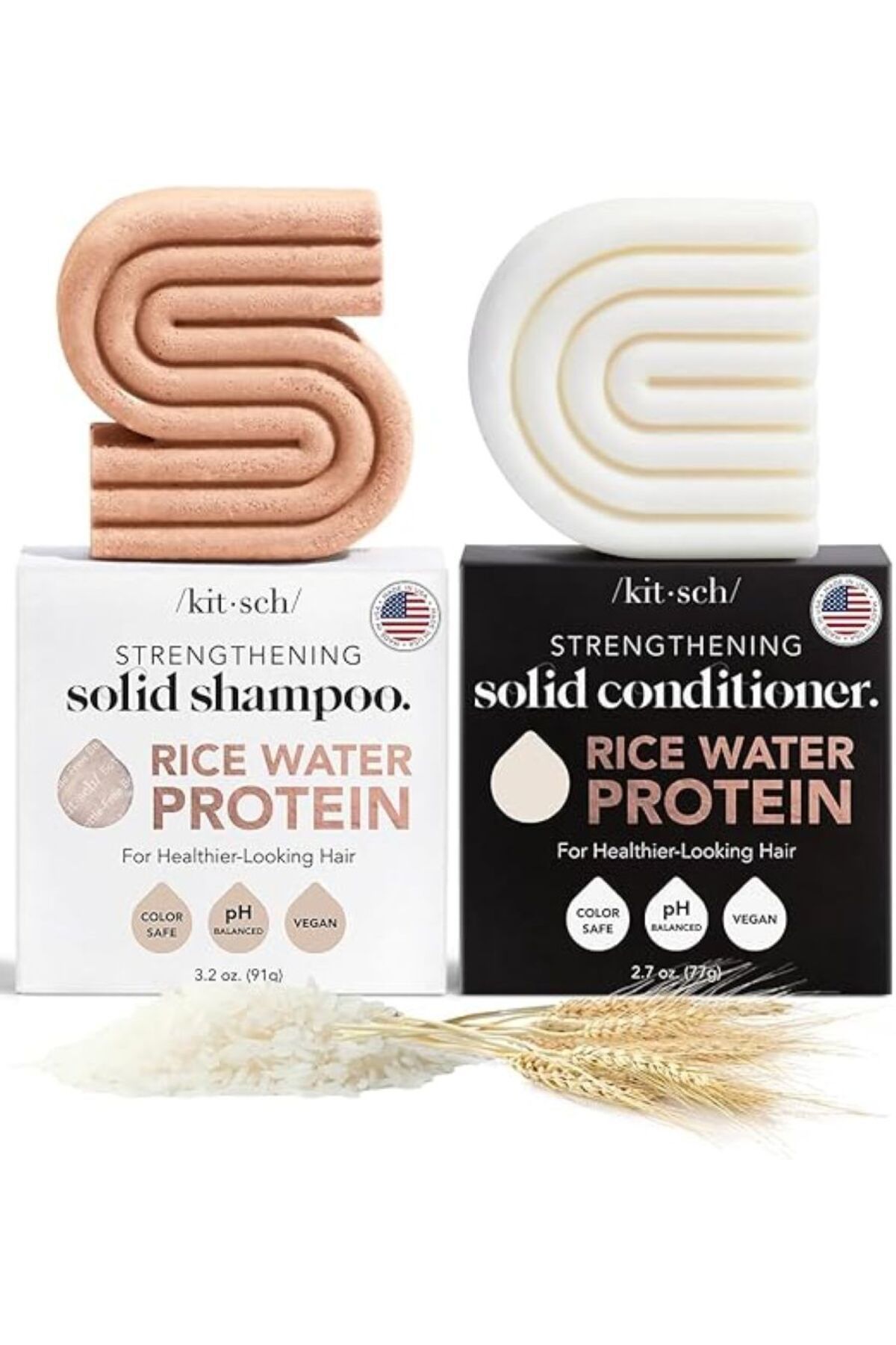 Kitsch Pirinç Şampuan ve Saç Kremi Barı, Vegan Saç Bakım Seti, 2'li Set