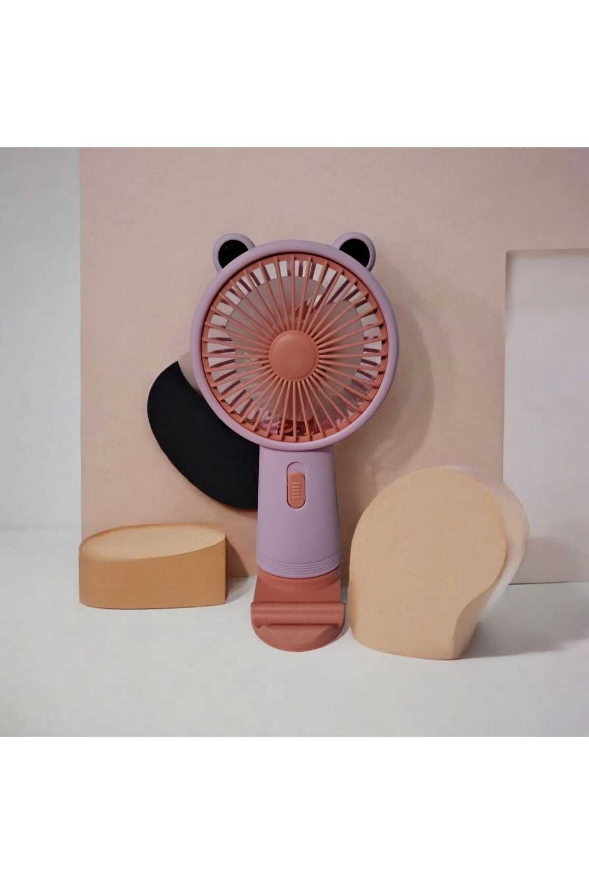 Menuzer Taşınabilir Fan + Telefon Standlı | USB El Tipi Mini Fan | Sevimli Fan Cep Telefonu Standart Tutucu