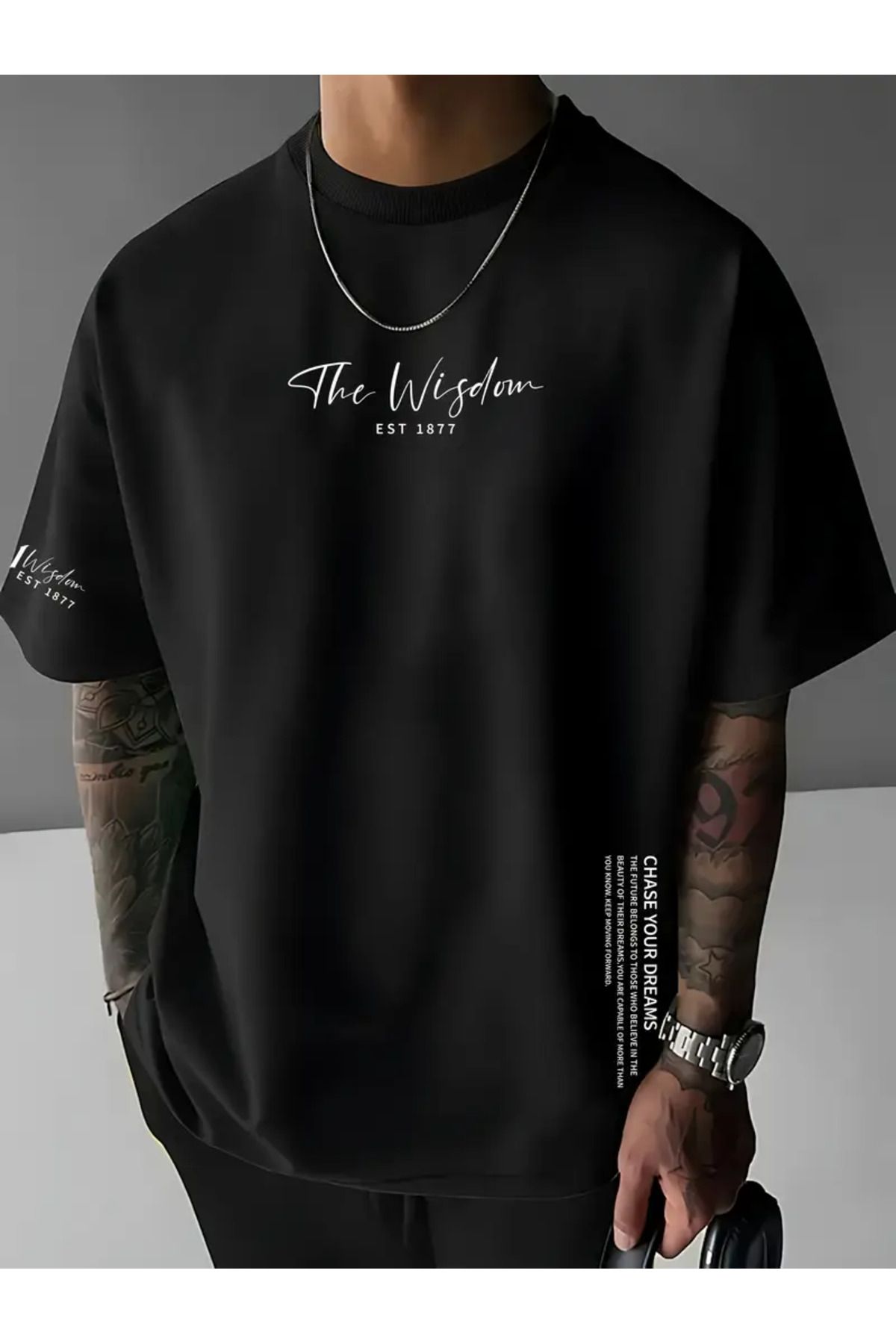 LAND MODA Erkekler için "The Wisdom EST 47.68 metre Grafik Tişört - İlham Verici Alıntı ile