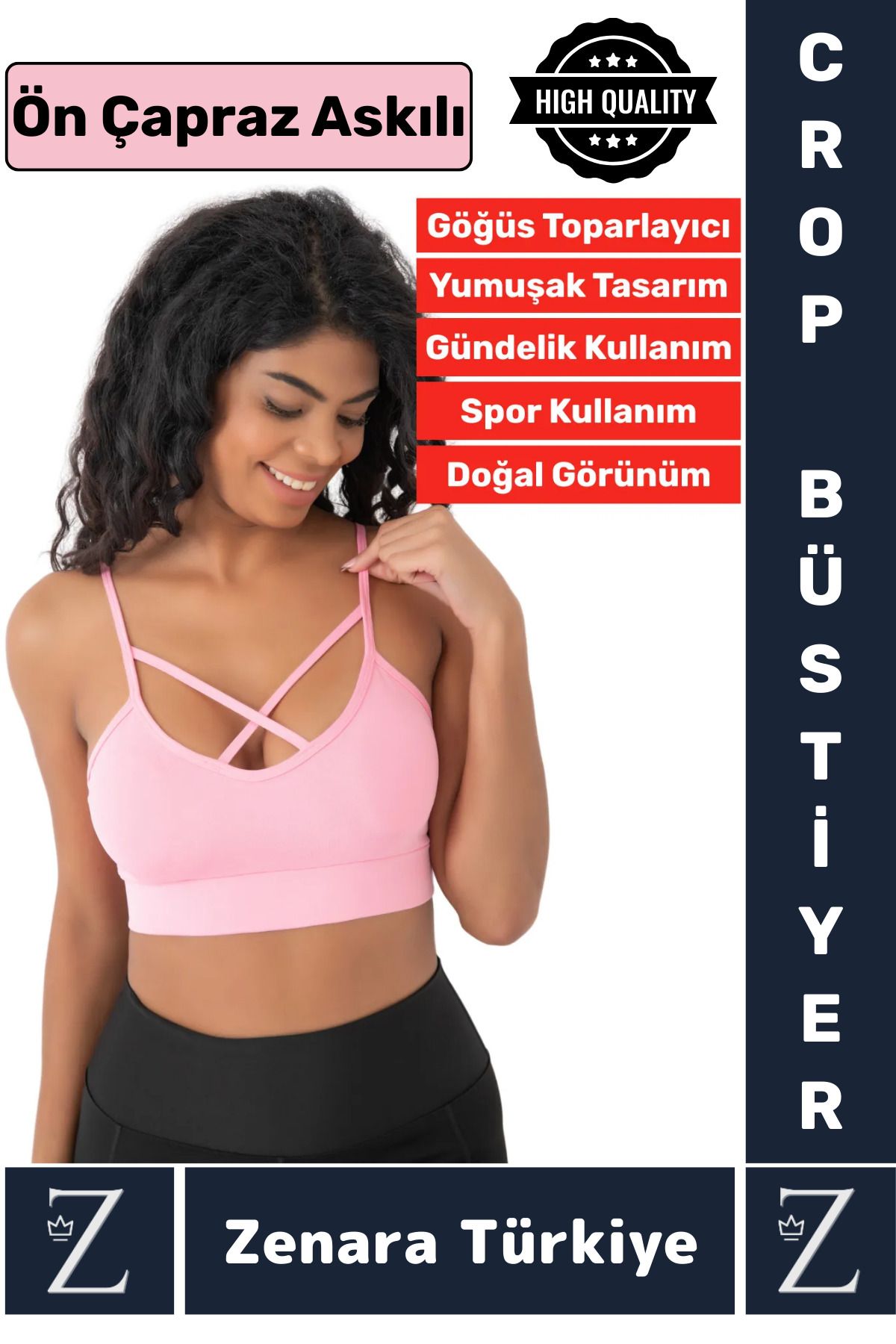 Zenara Luxery Göğüs Toparlayan Sarkma Önleyen Spor Gündelik Kullanım Ön Çapraz Askılı Micro Crop Büstiyer