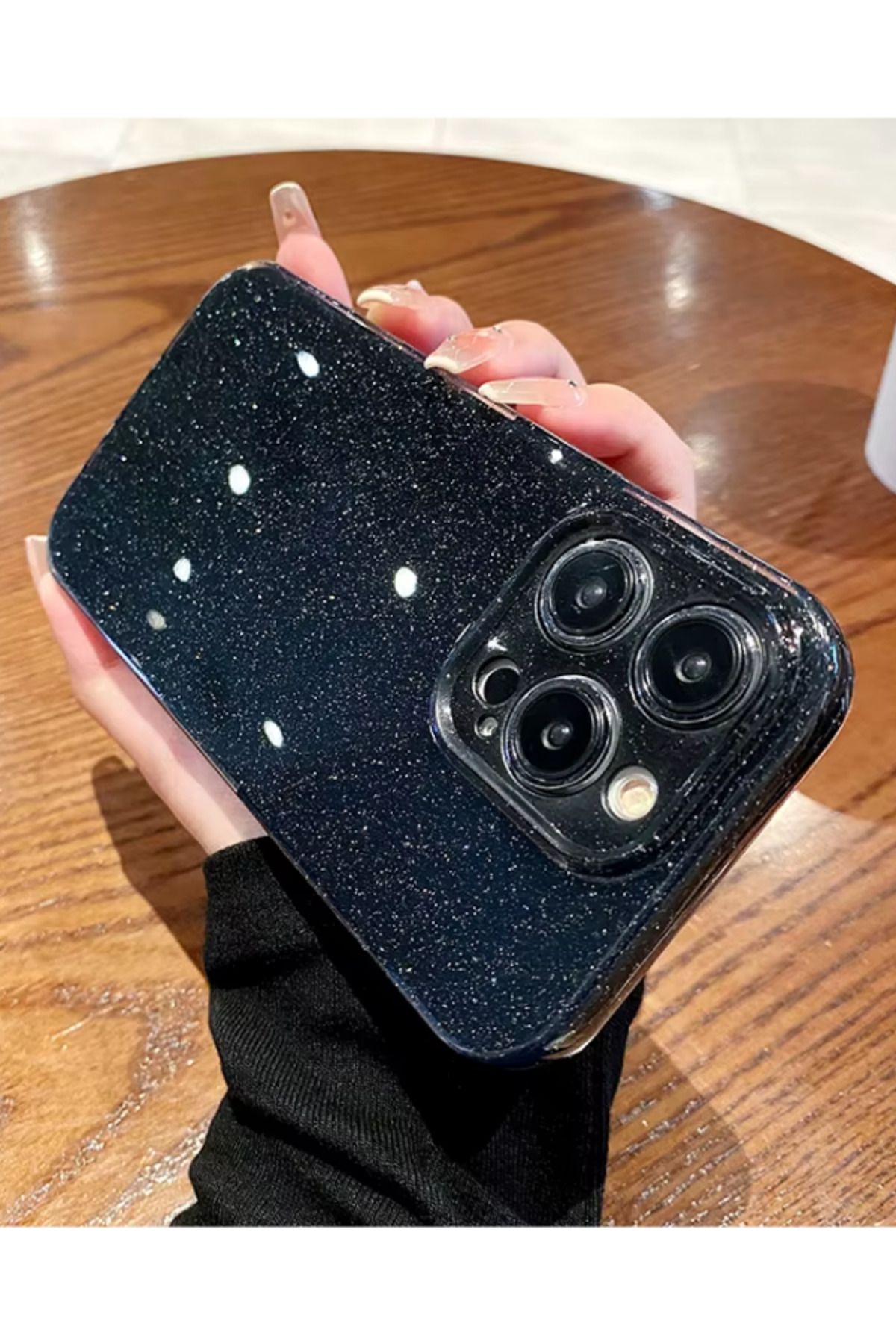 KVK PRİVACY Apple iPhone 16 Pro Kılıf Simli İnce Darbe Dayanıklı Silikon Parlak Yumuşak Kapak Siyah