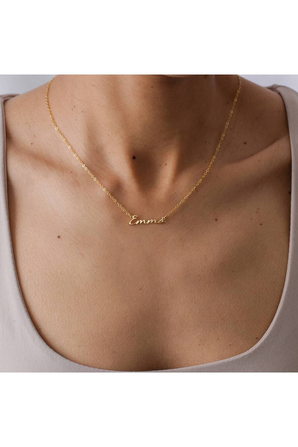 VESTA JEWELRY 925 Ayar Gümüş İsim Kolye Kişiye Özel İsimli Altın Kaplamalı Kolye