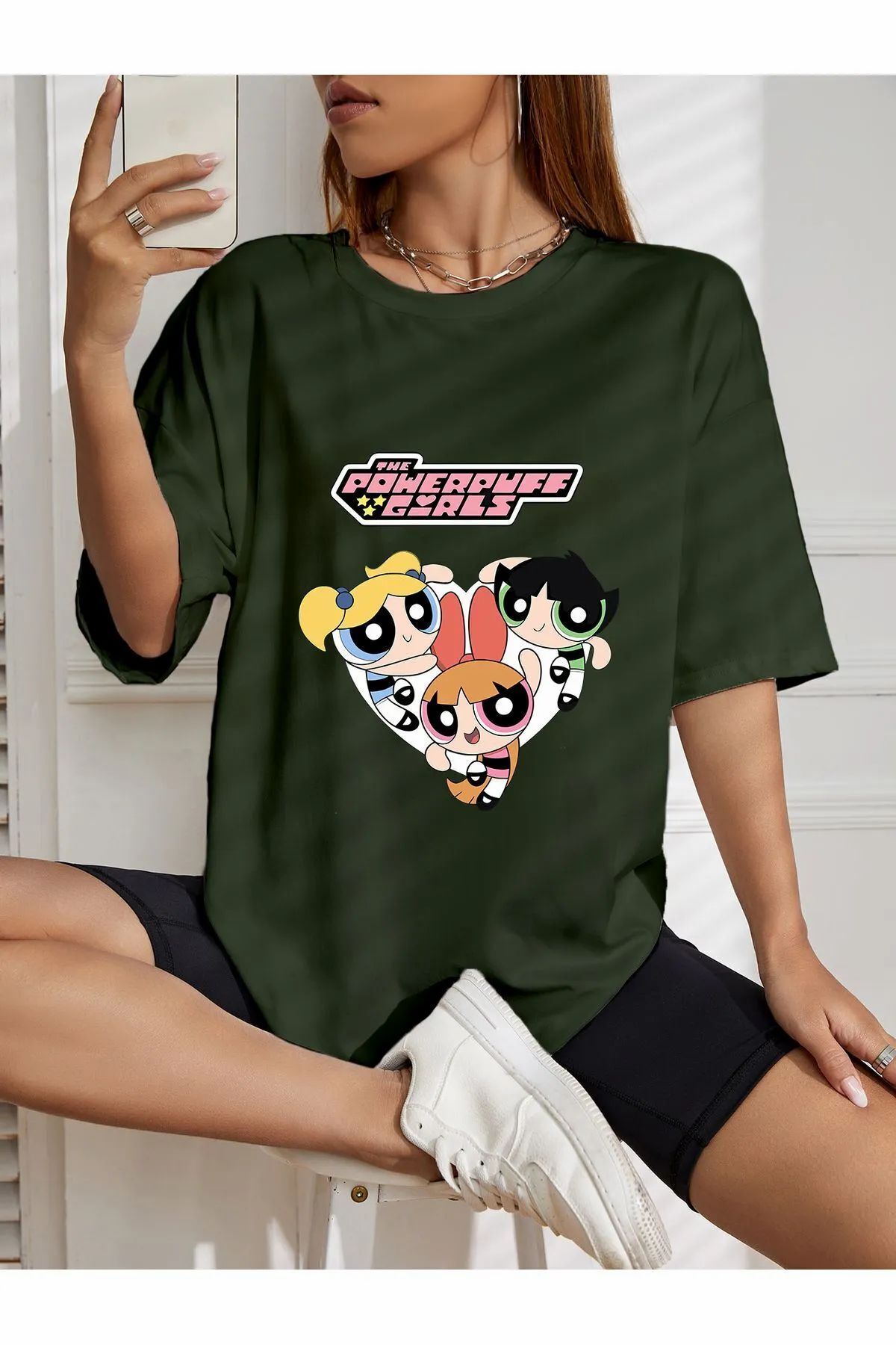 ship master oversize powerpuff girls baskılı T-shirt