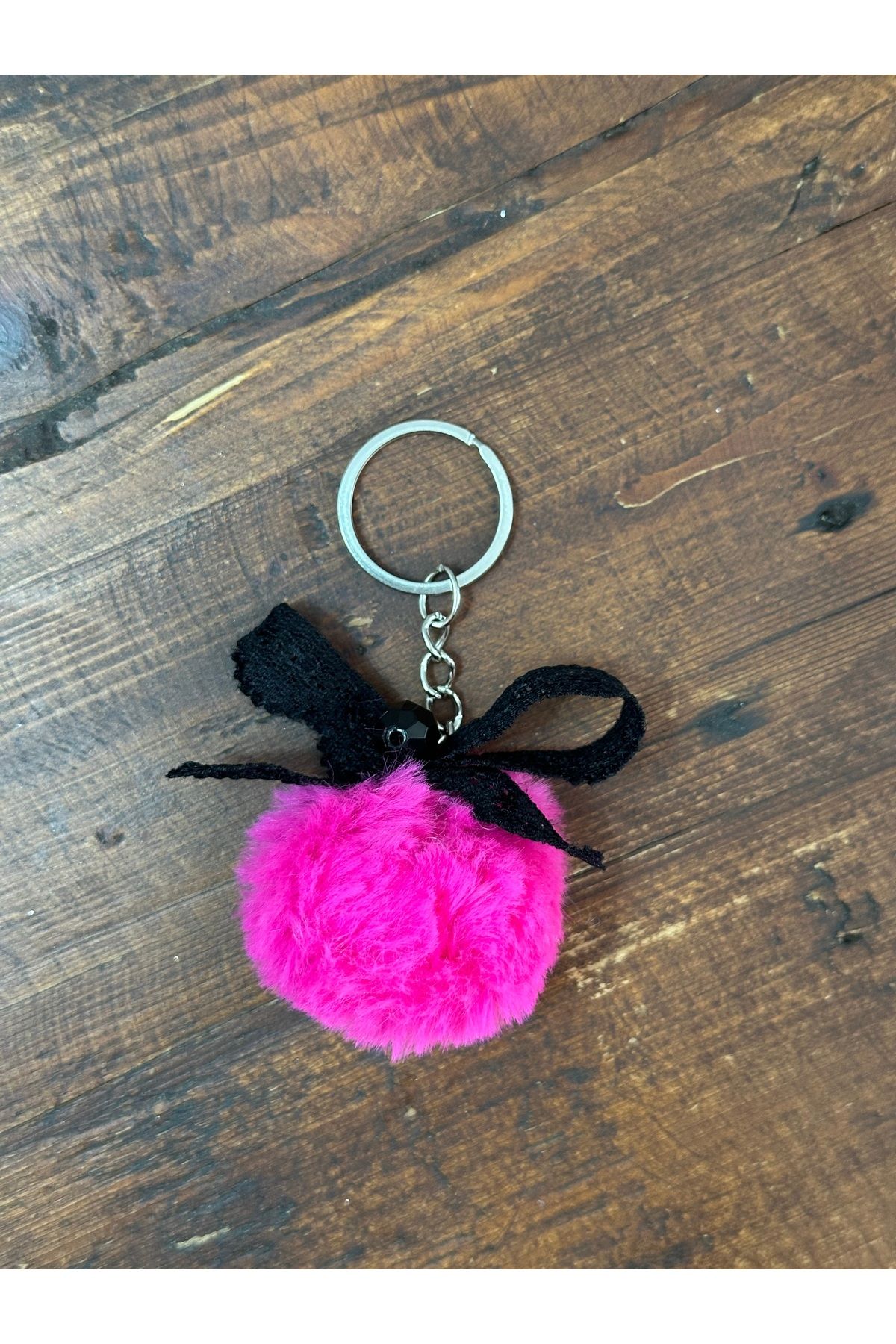 Creative Box Fuşa pompon siyah dantel fiyonklu,anahtarlık,çanta süsü