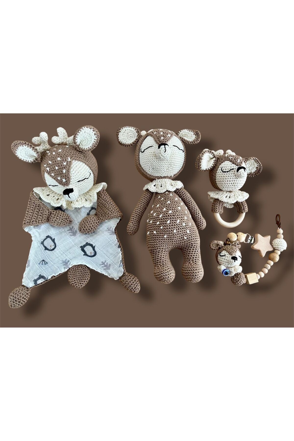 Home Amigurumi Yeni Doğan Seti Uyku Arkadaşı Çıngırak Uyku Mendili Emzik Zinciri