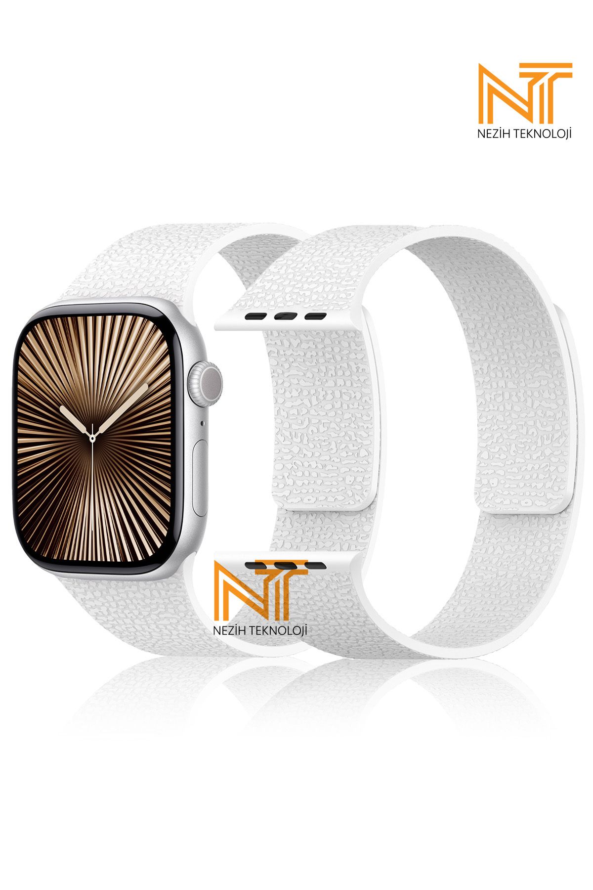 Nezih Case Apple Watch 3/4/5/6/7/8/9/10/se/ultra/ultra2 44mm/46mm/49mm Uyumlu Kabartma Desen Silikon Kordon