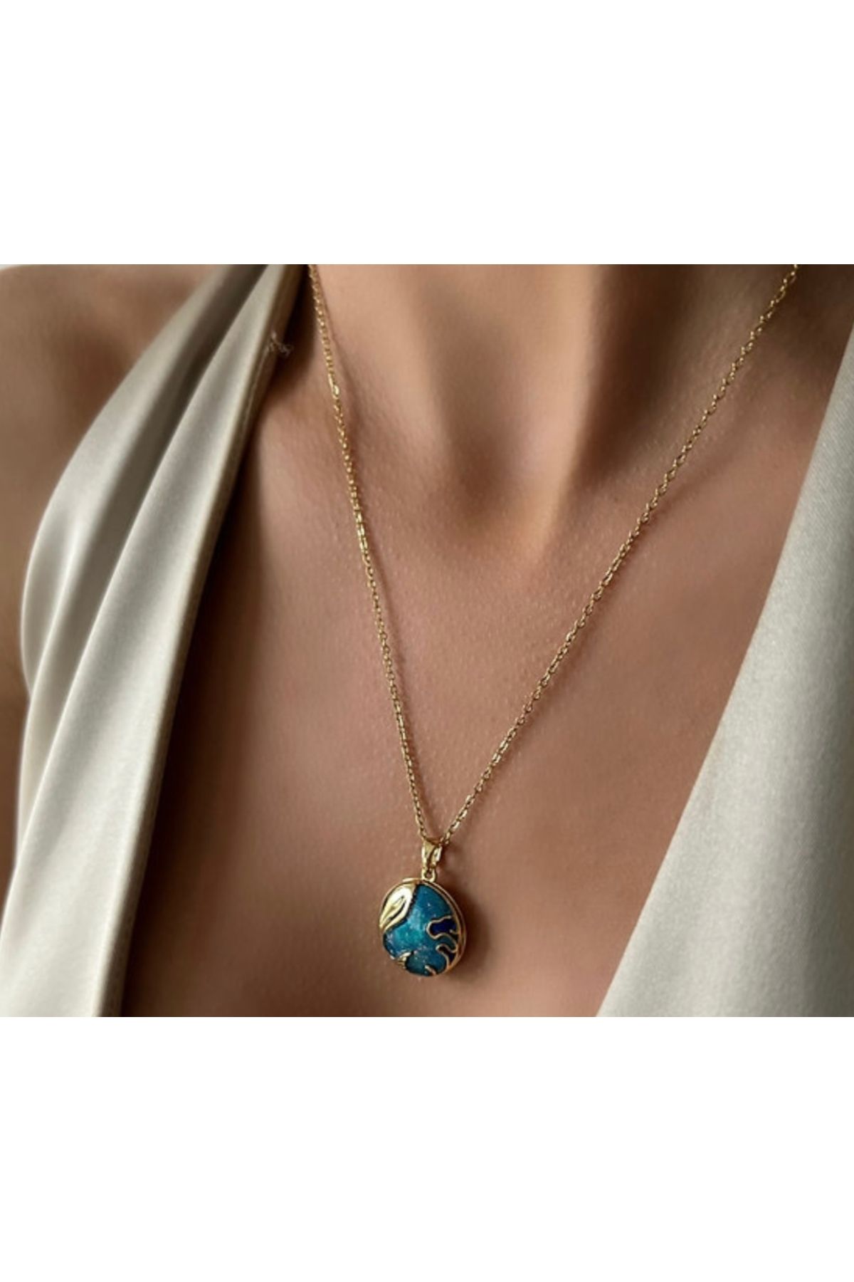 ANKA Accessories Çelik Kapaklı Okyanus Kolye Gold