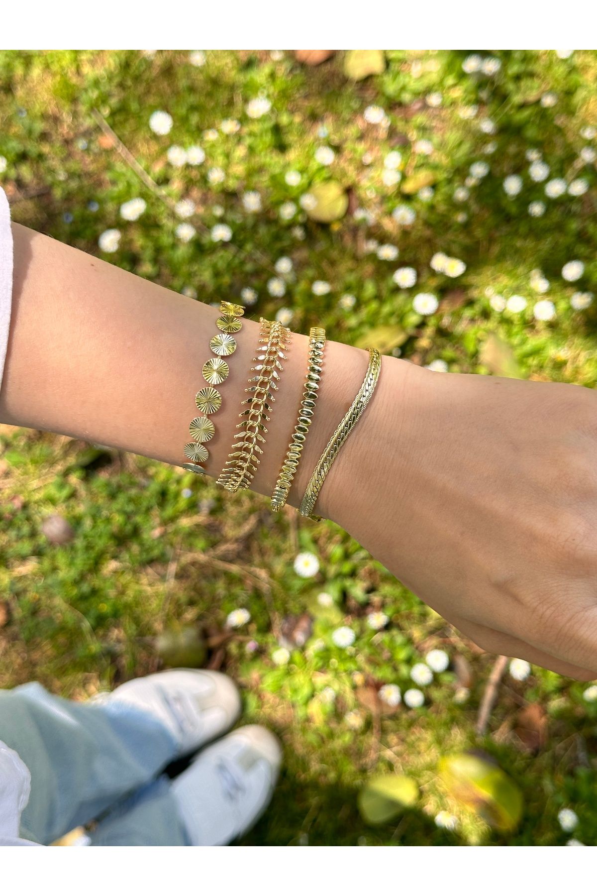 The Fine Store 14K Altın Kaplama Minimal Arpa Bileklik