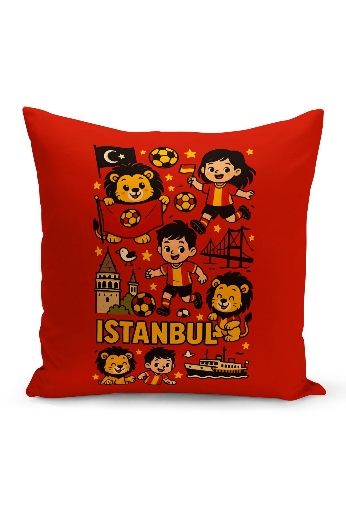 Bertille Home Çocuk Bebek Sarı Kırmızı Taraftar Futbol Serisi Kırlent Kılıfı (Cushion Cover)
