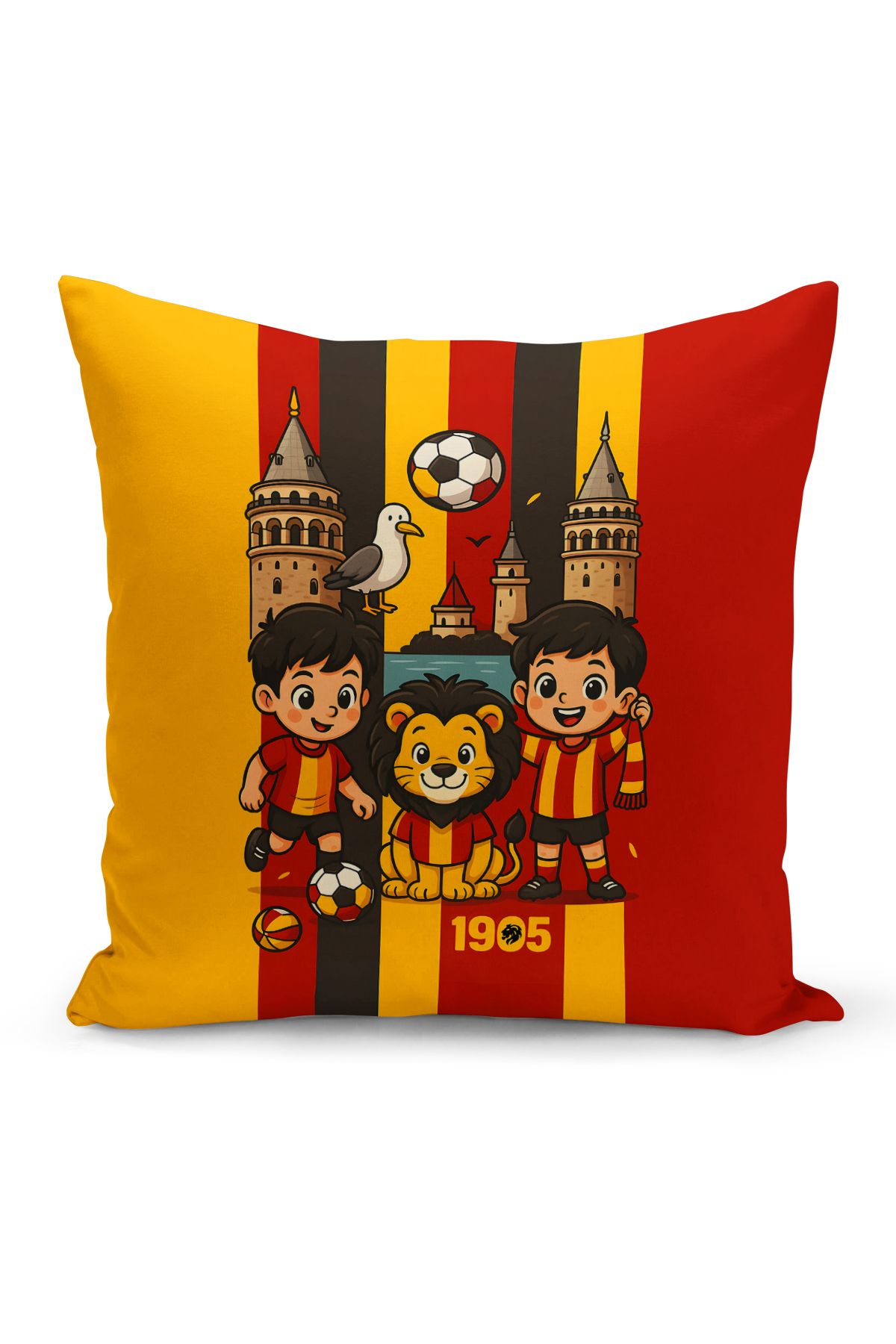 Bertille Home Çocuk Bebek Sarı Kırmızı Taraftar Futbol Serisi Kırlent Kılıfı (Cushion Cover)