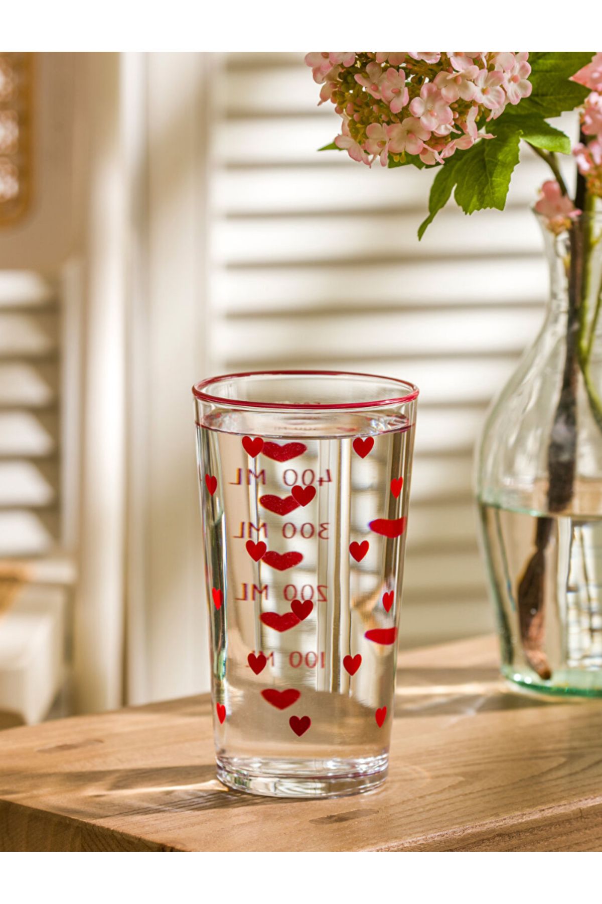 LC Waikiki LCW HOME Kirmizi Kalp Baskılı Cam Su Bardağı 500 ml