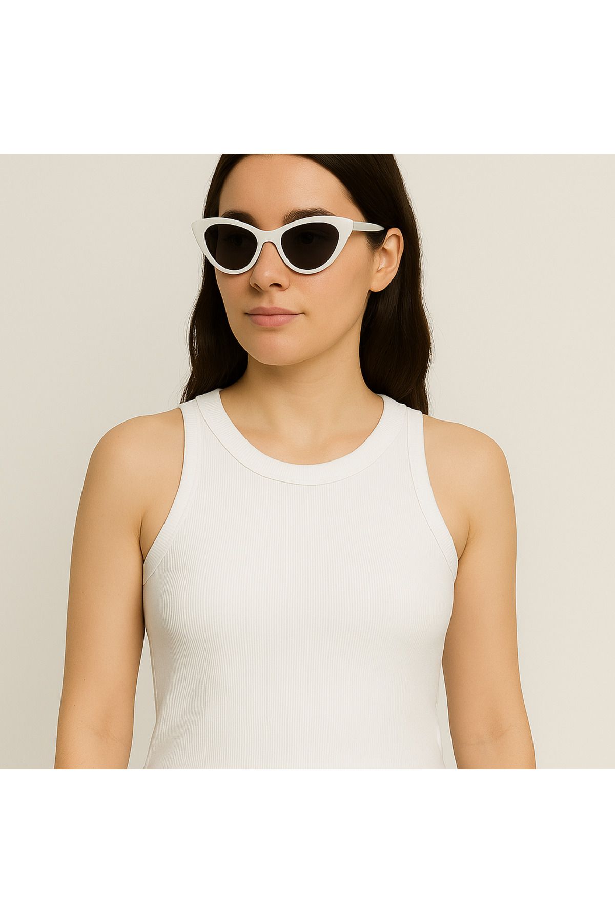 Home Kadın Beyaz Yüksek Yaka Ribana Atlet – Slim Fit